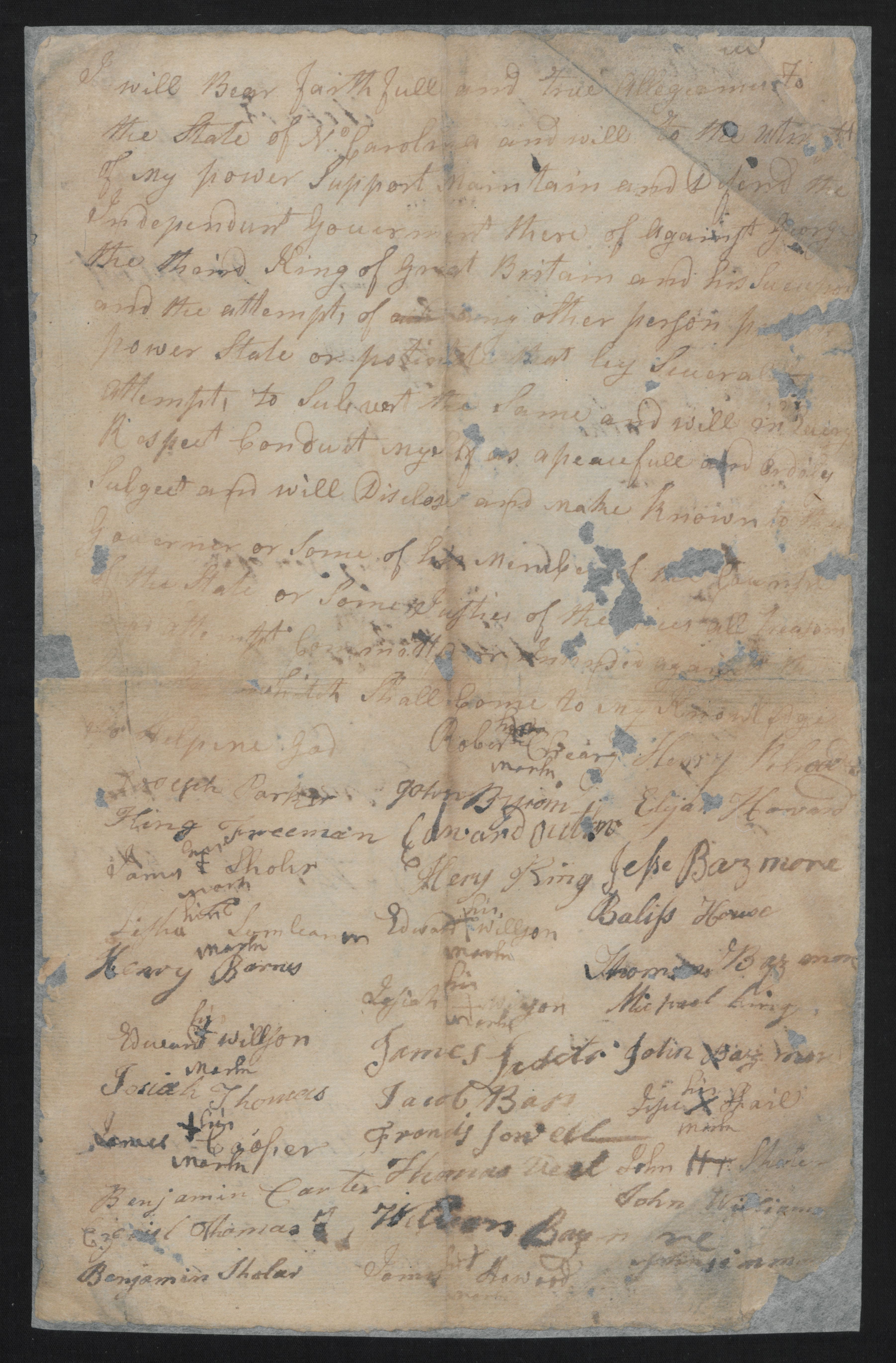 List of People Swearing the Oath of Allegiance to the State of North Carolina in Bertie County, circa 1778, page 1