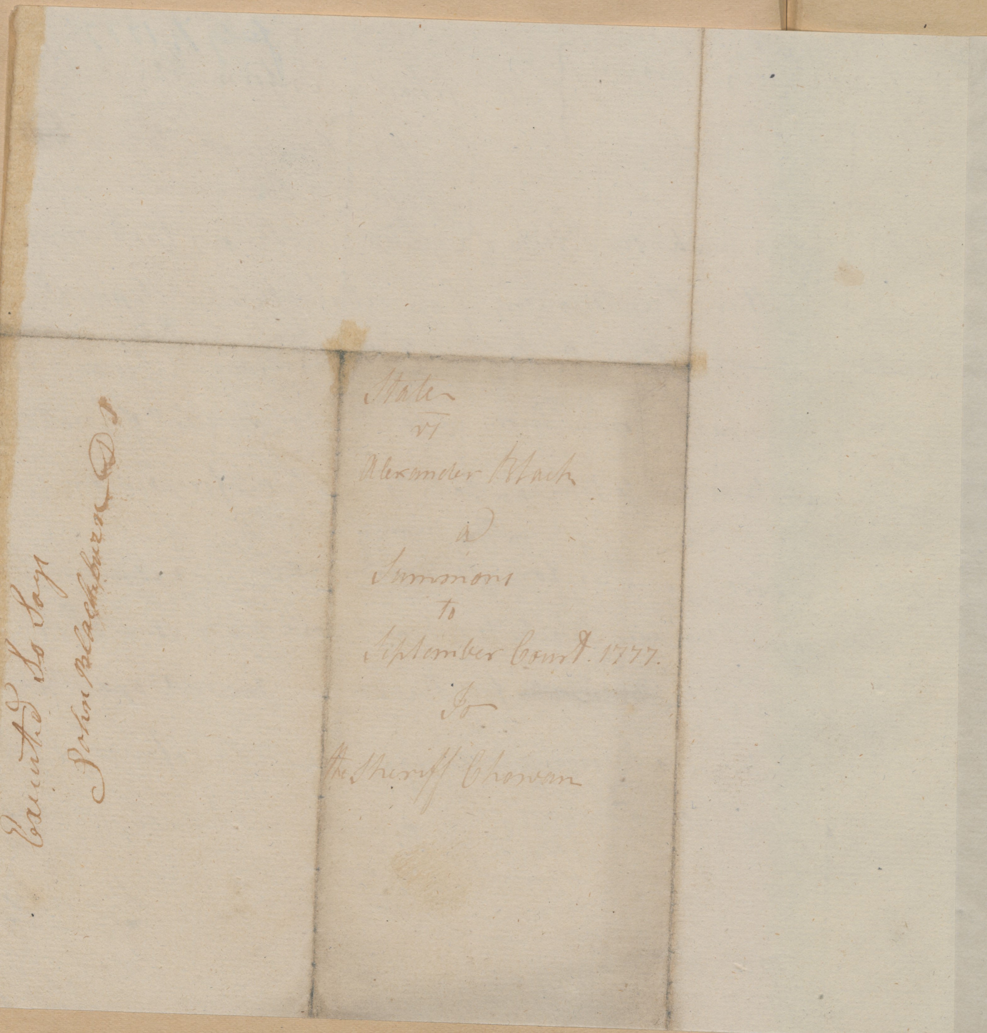 Court Summons by Thomas Benbury for Alexander Black, 7 July 1777, page 2