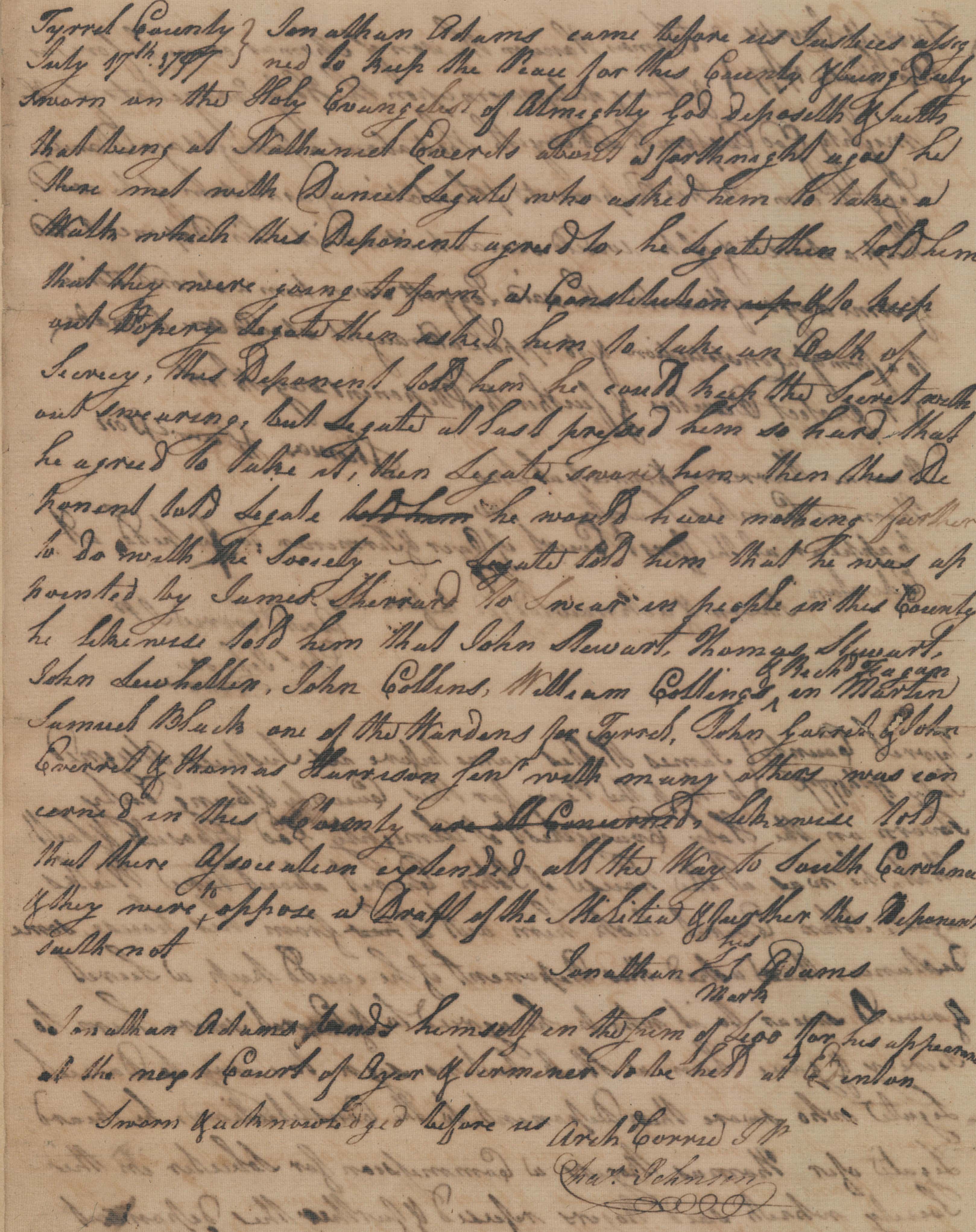 Deposition of Jonathan Adams, 17 July 1777, page 1