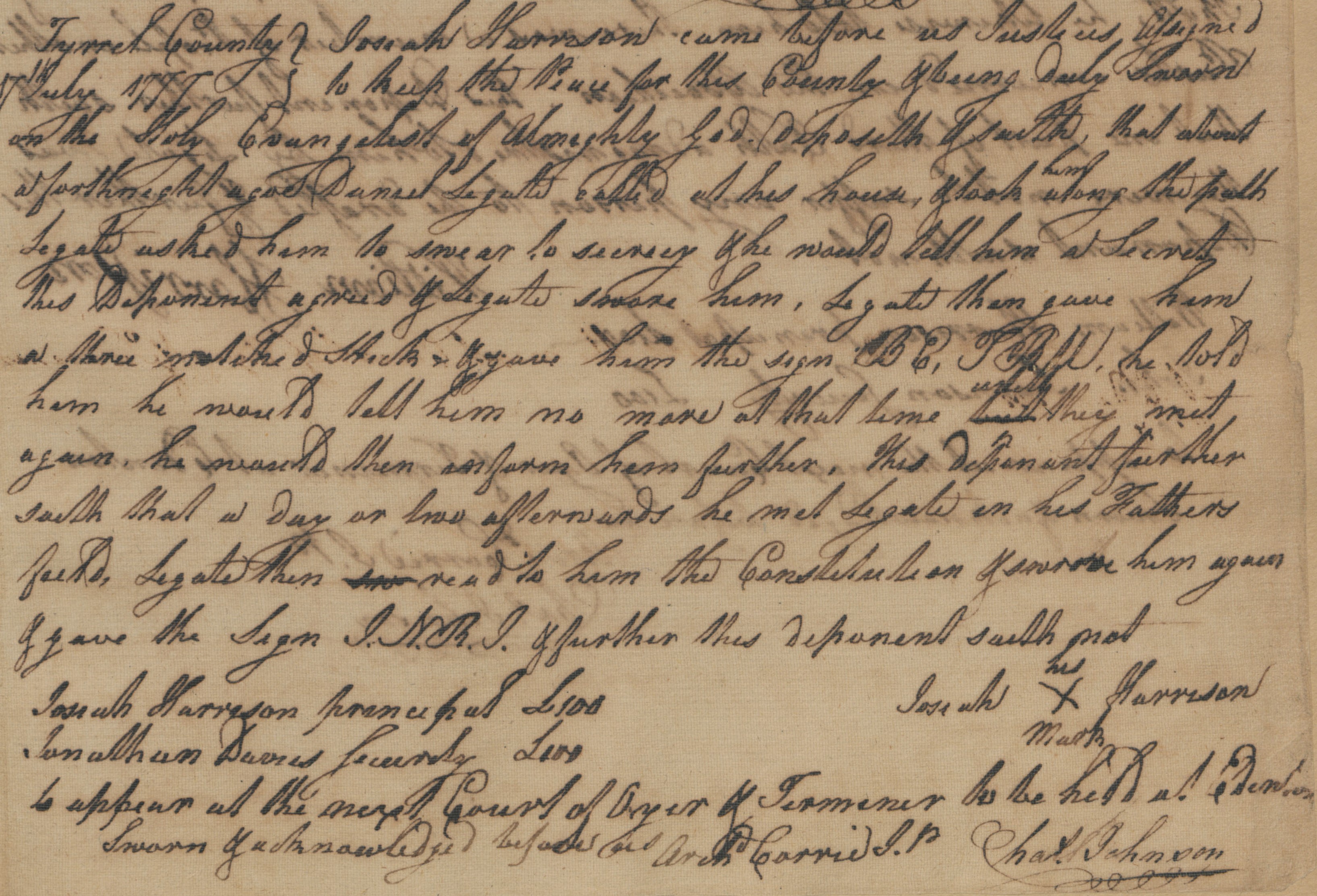 Deposition of Josiah Harrison, 16 July 1777, page 1