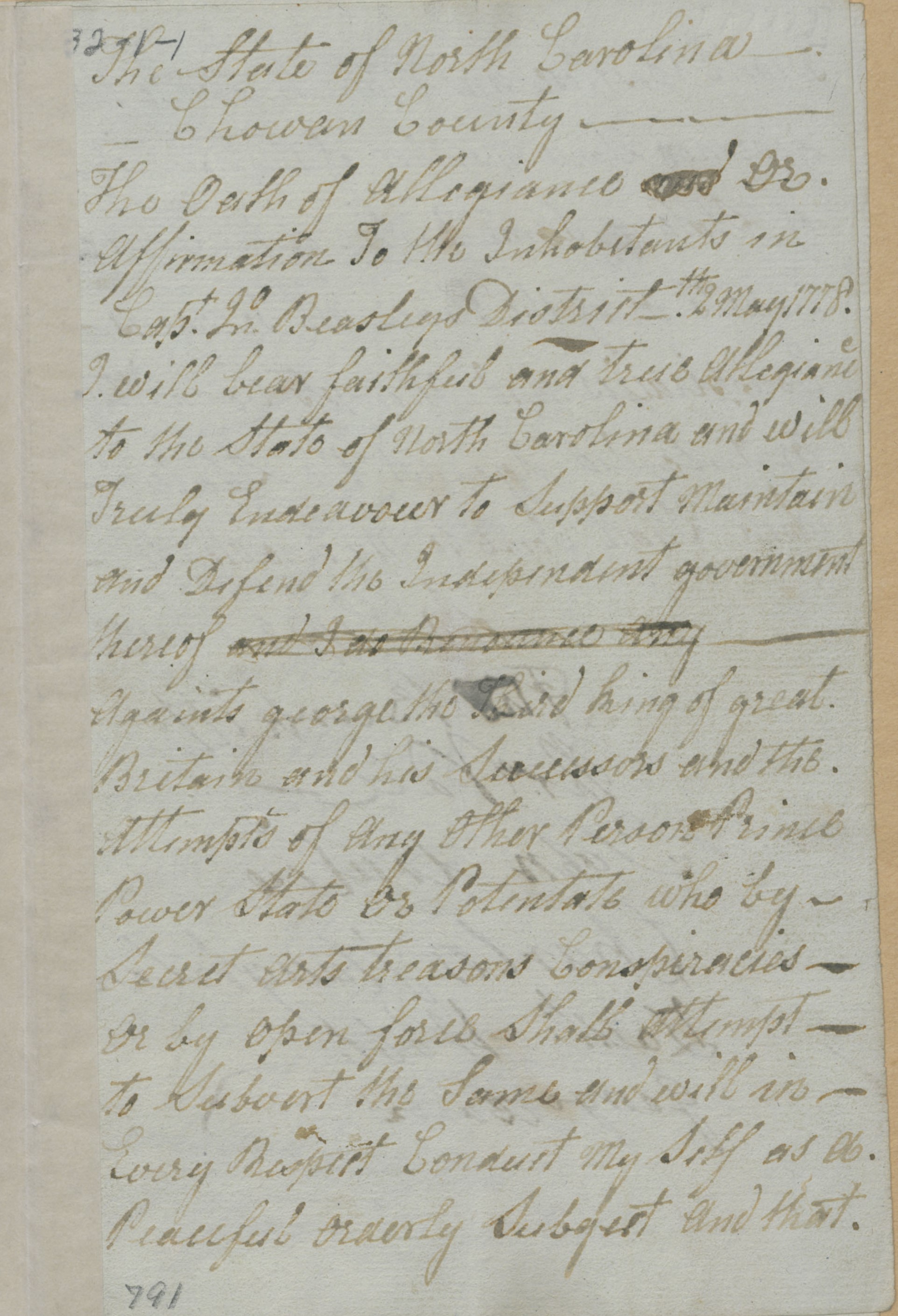 List of People Swearing the Oath of Allegiance in Chowan County, 2 May 1778, page 1
