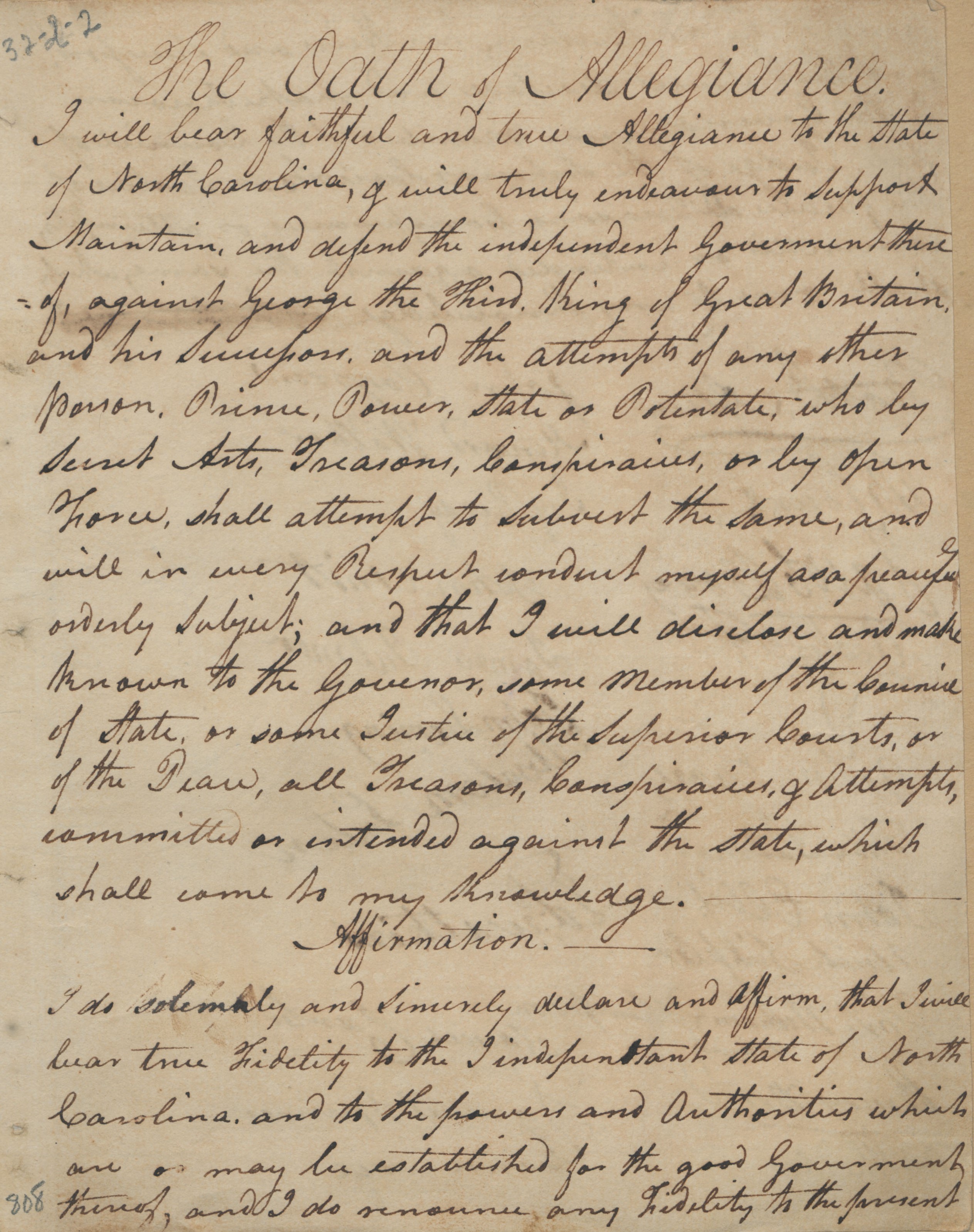 List of People Swearing the Oath of Allegiance to the State of North Carolina in Edenton, 23 June 1778, page 2