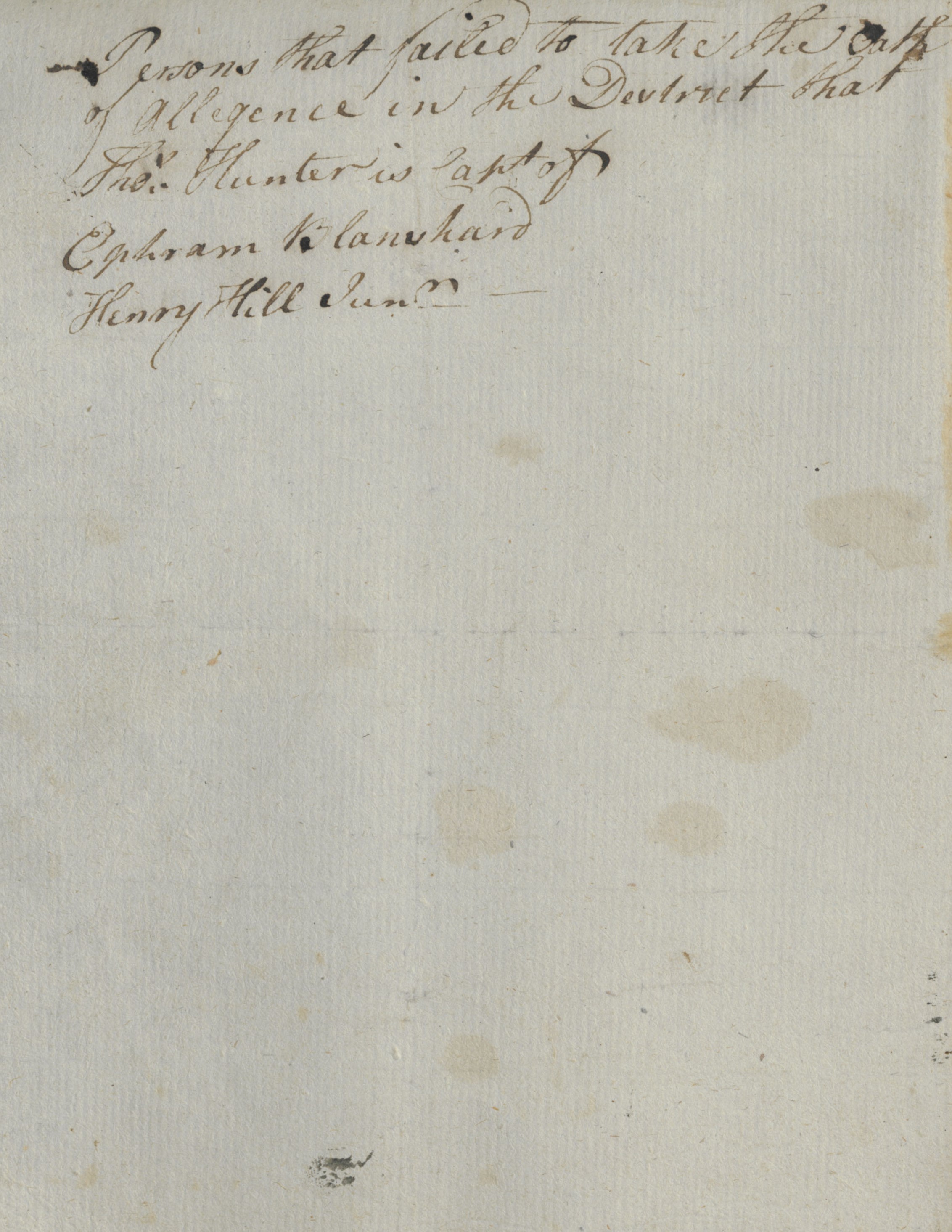 List of People Refusing to take the Oath of Allegiance to the State of North Carolina in Chowan County, circa June 1778
