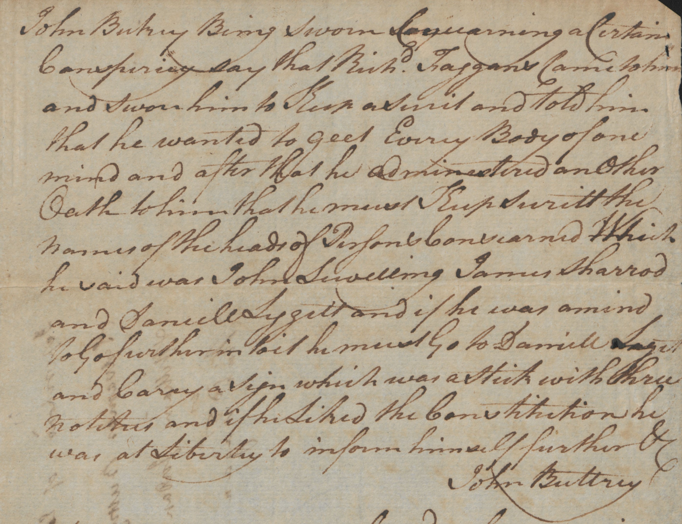 Deposition of John Buttrey, circa September 1777