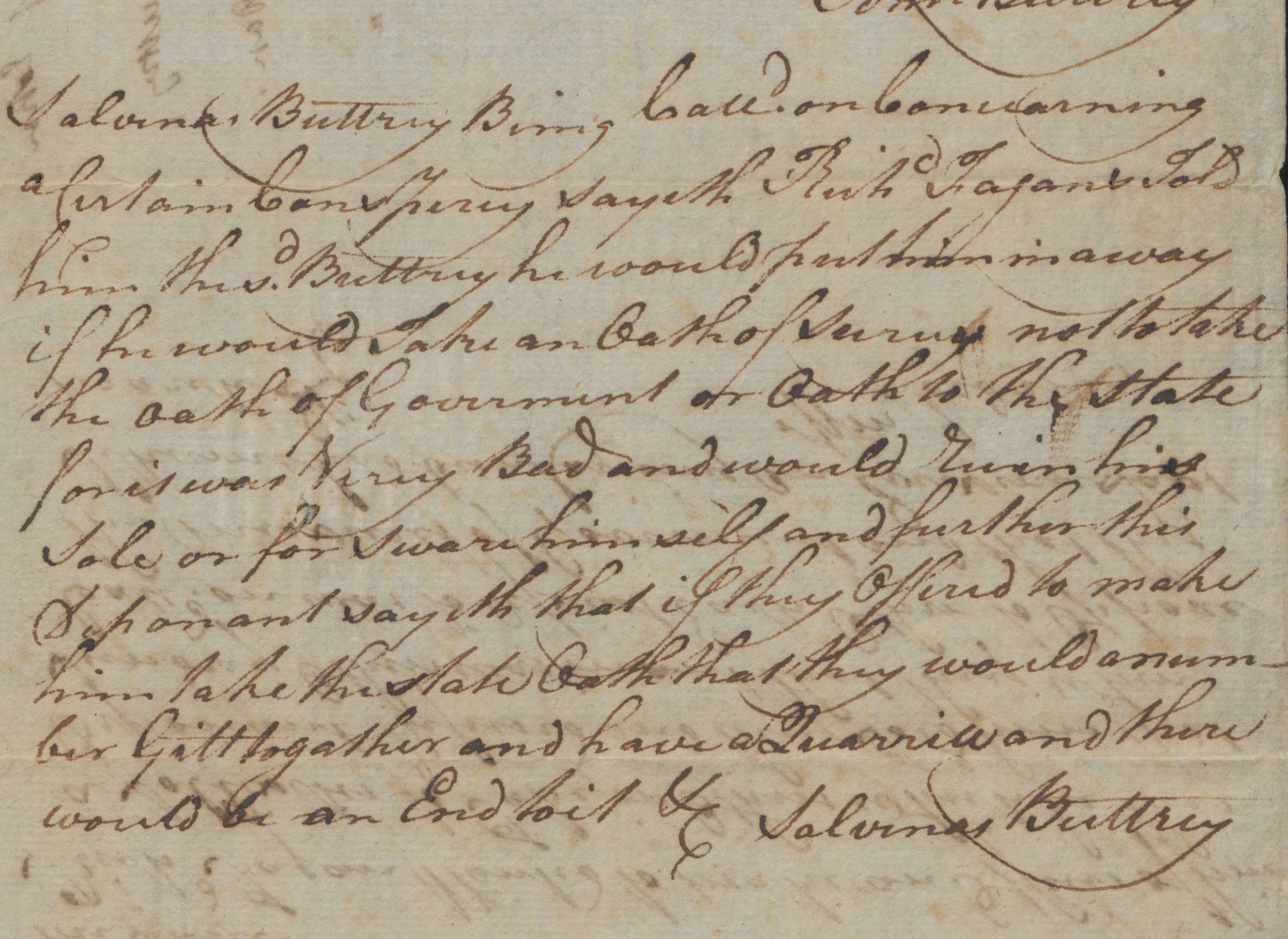 Deposition of Salvanas Buttrey, circa September 1777