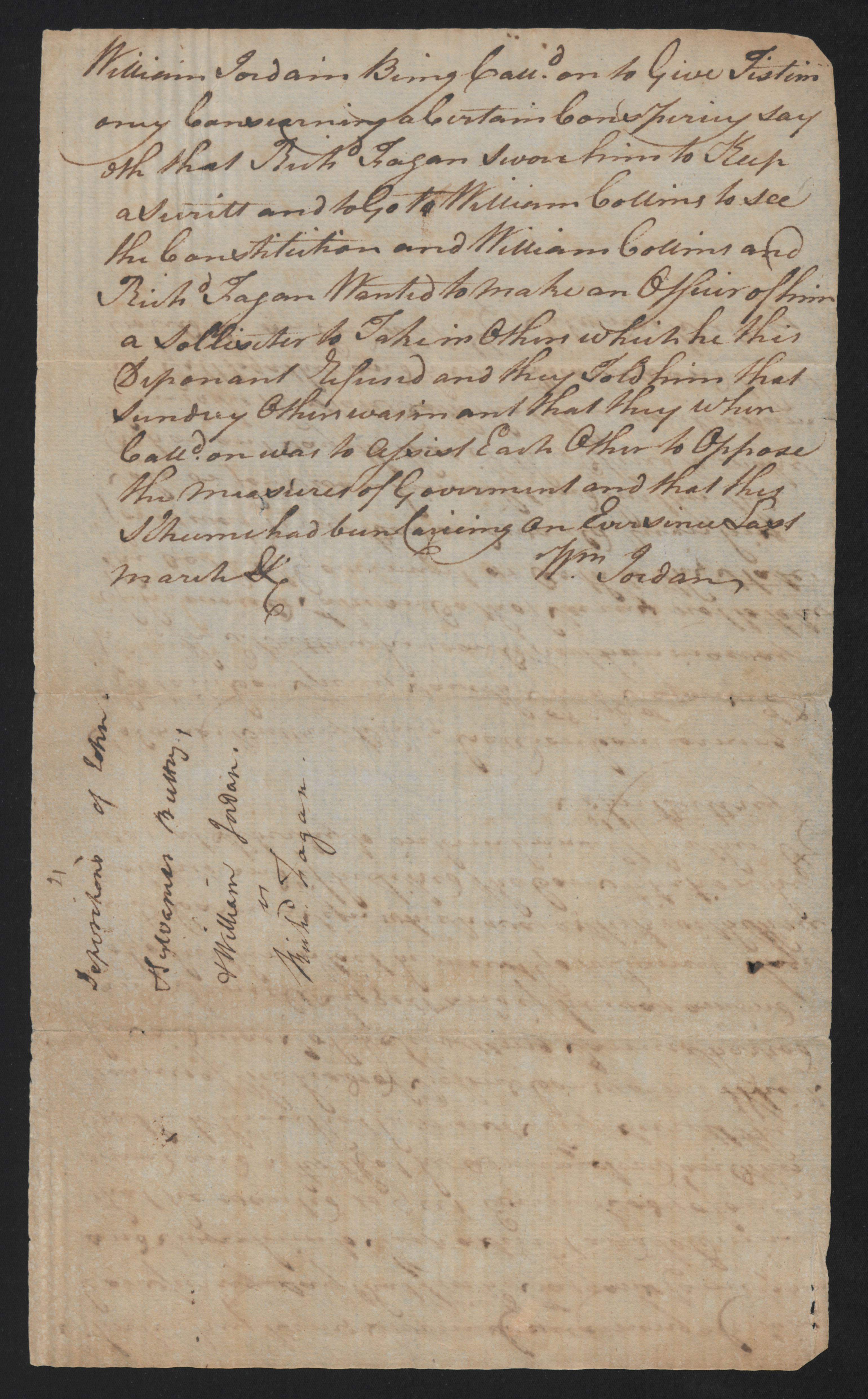 Deposition of William Jordan, circa September 1777