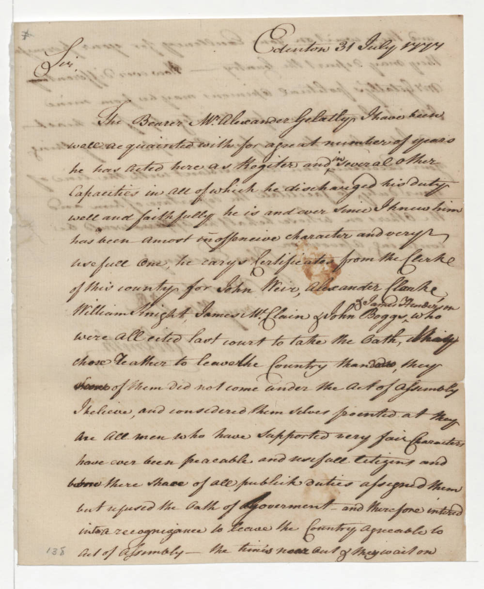 Letter from Robert Smith to Richard Caswell, 31 July 1777, page 1