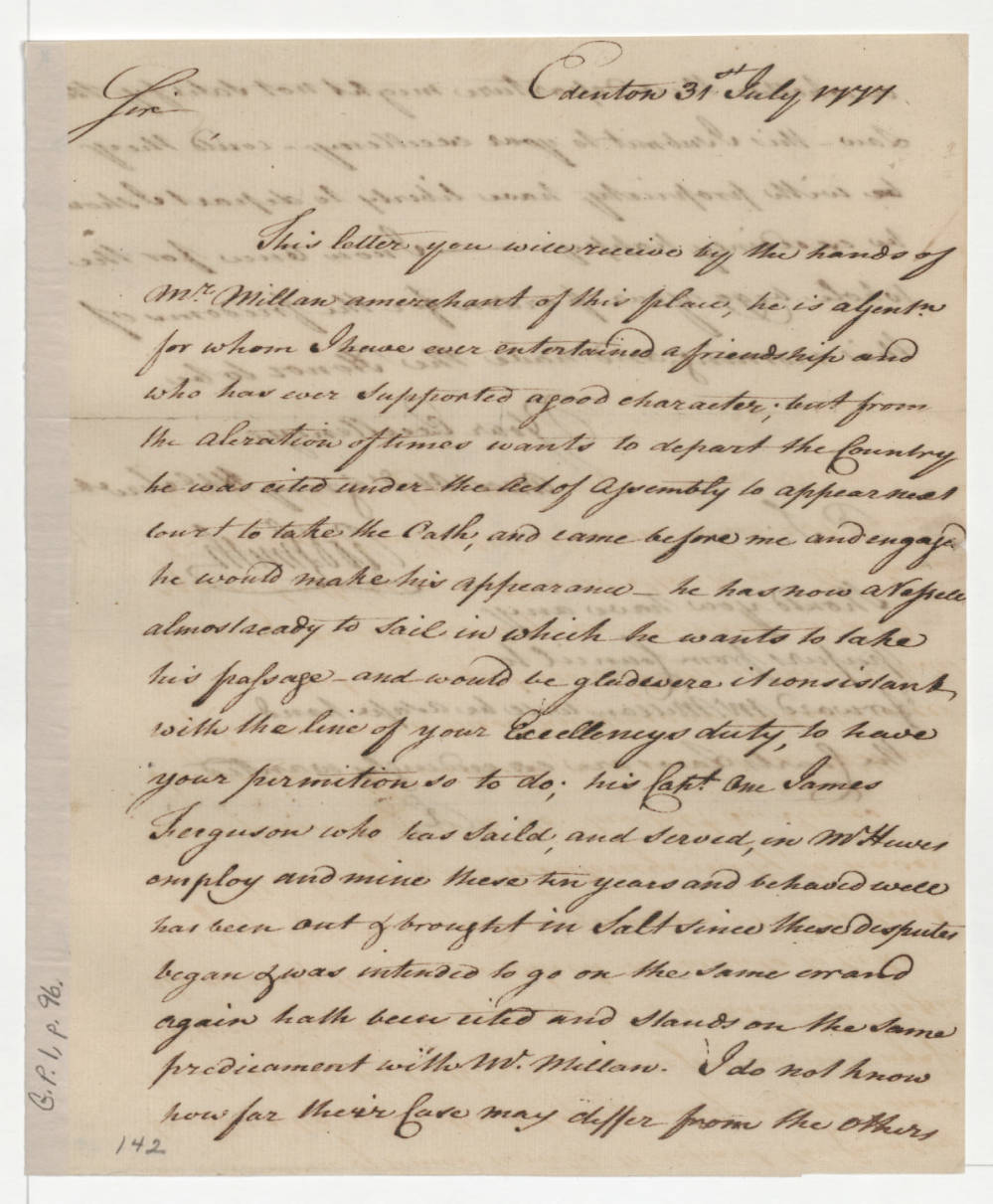 Letter from Robert Smith to Richard Caswell, 31 July 1777, page 1