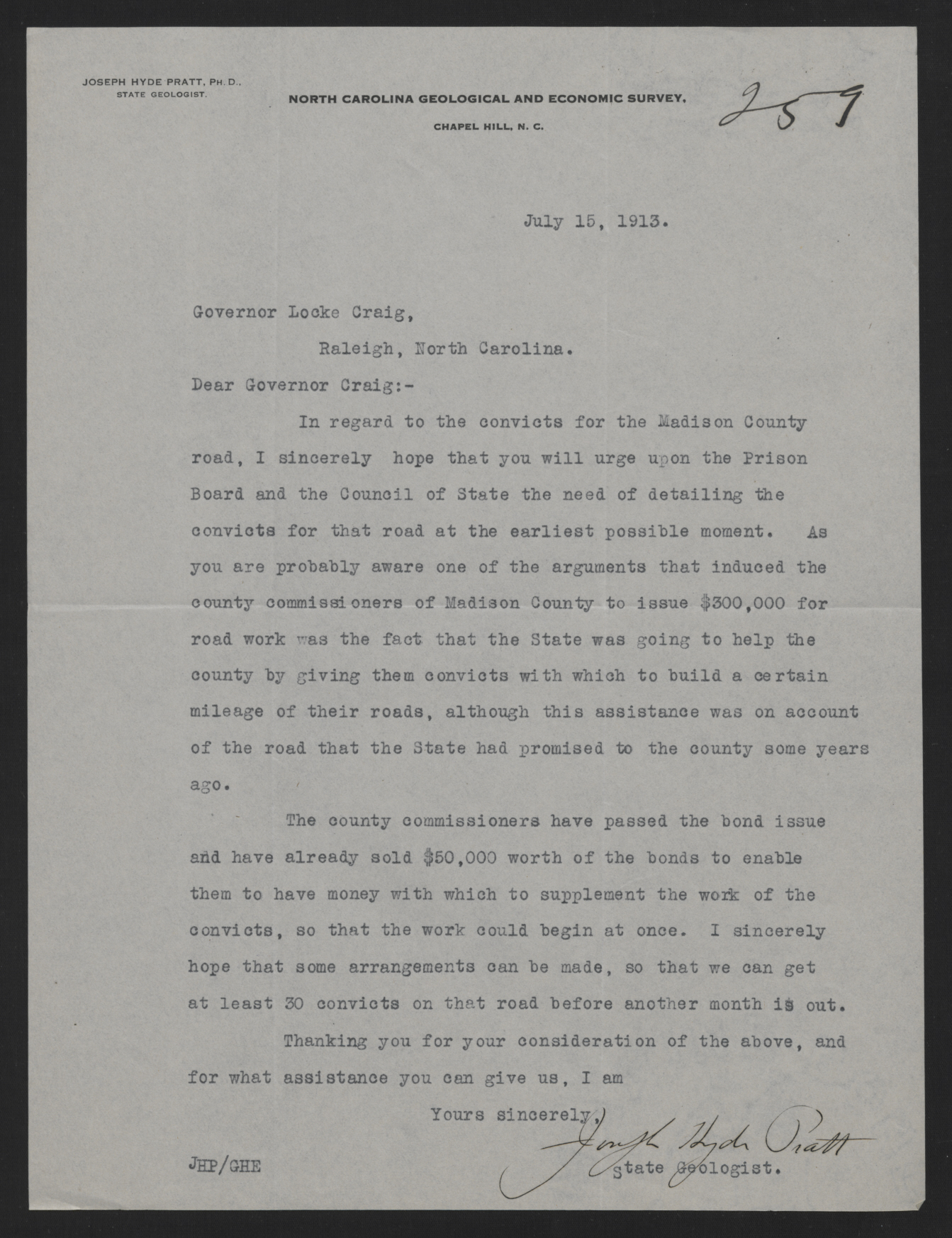 Letter from Pratt to Craig, 15 July 1913