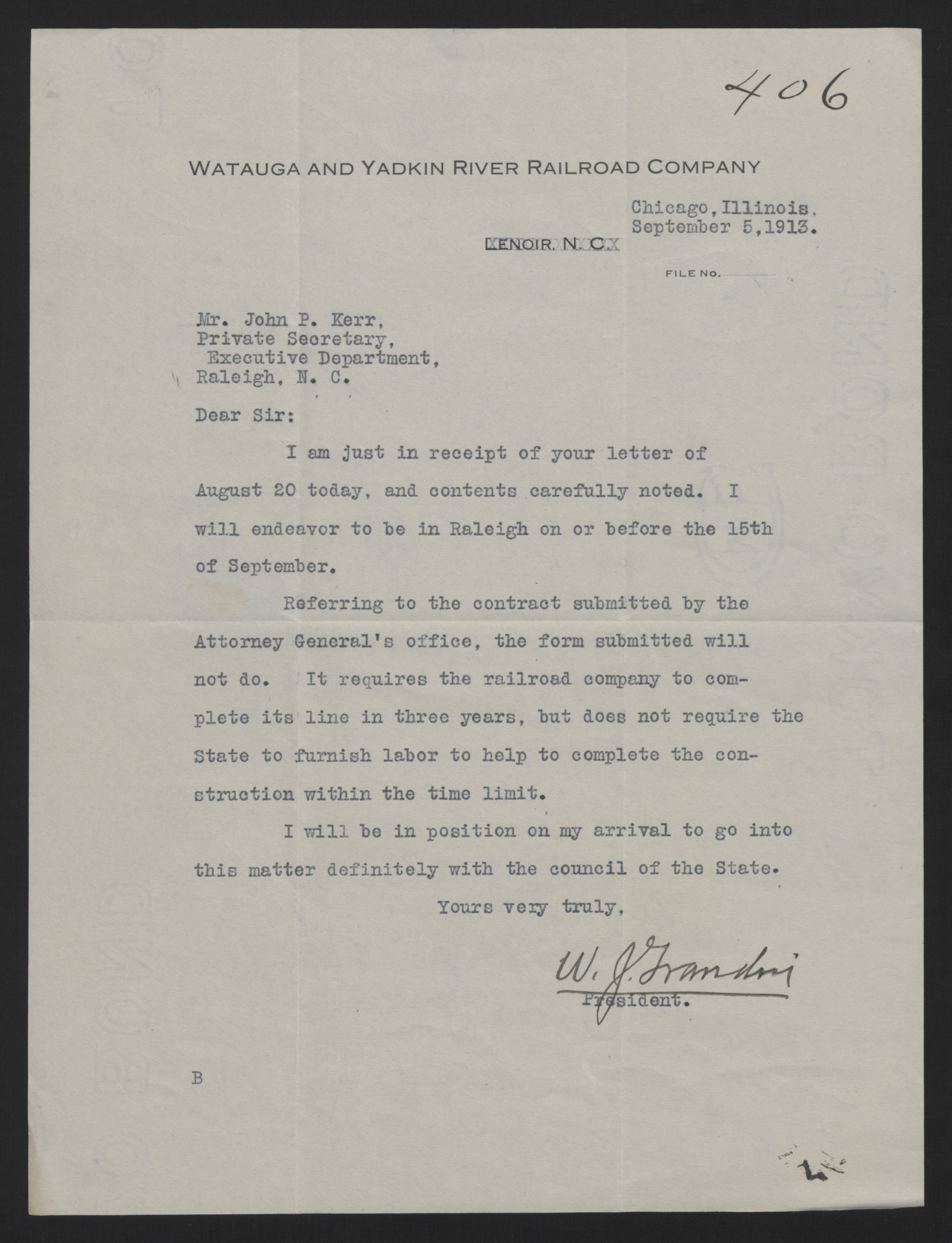 Letter from Grandin to Kerr, September 5, 1913