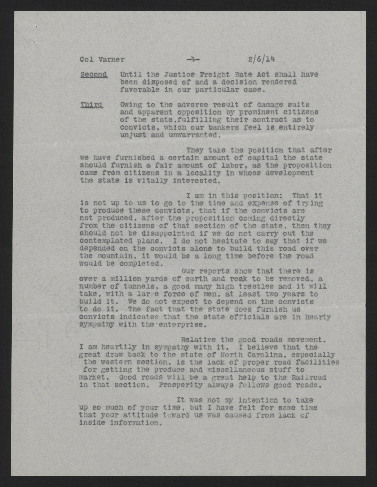 Letter from Grandin to Varner, February 6, 1914, page 4