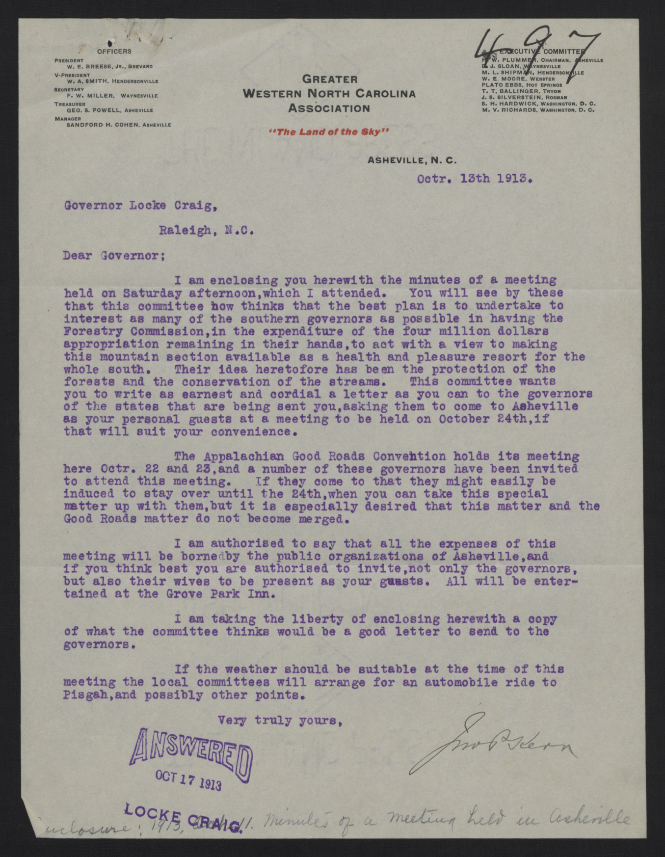 Letter from Kerr to Craig, October 13, 1913