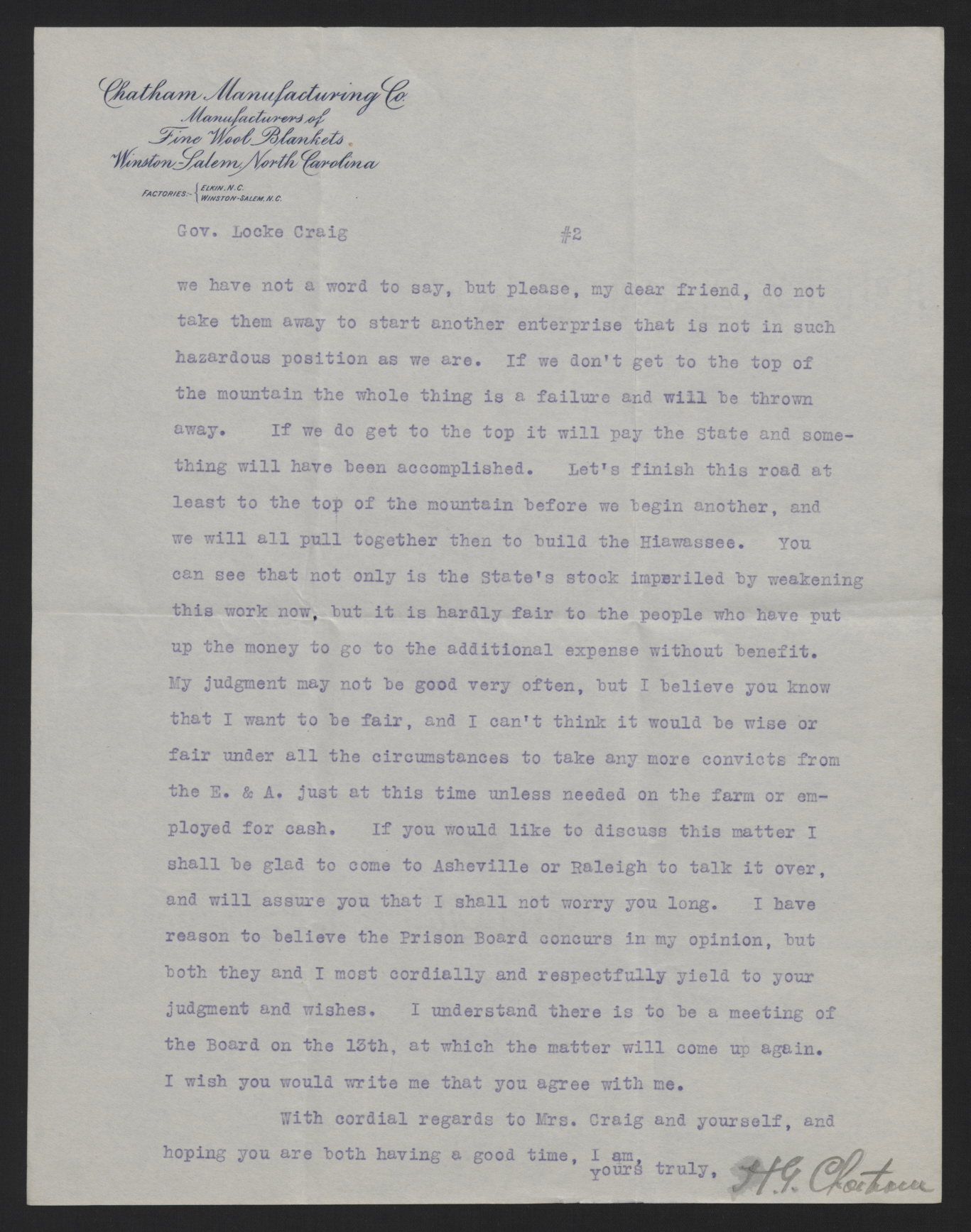 Letter from Chatham to Craig, July 5, 1915, page 2