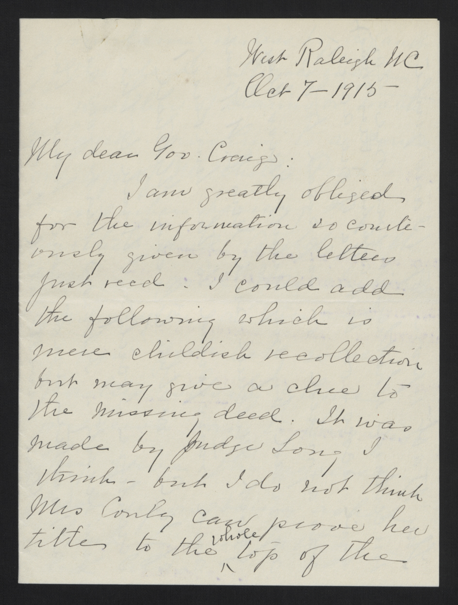 Letter from Chamberlain to Craig, October 7, 1915, page 1