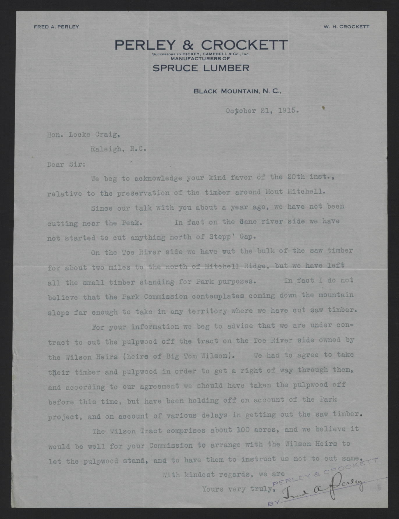 Letter from Perley to Craig, October 21, 1915