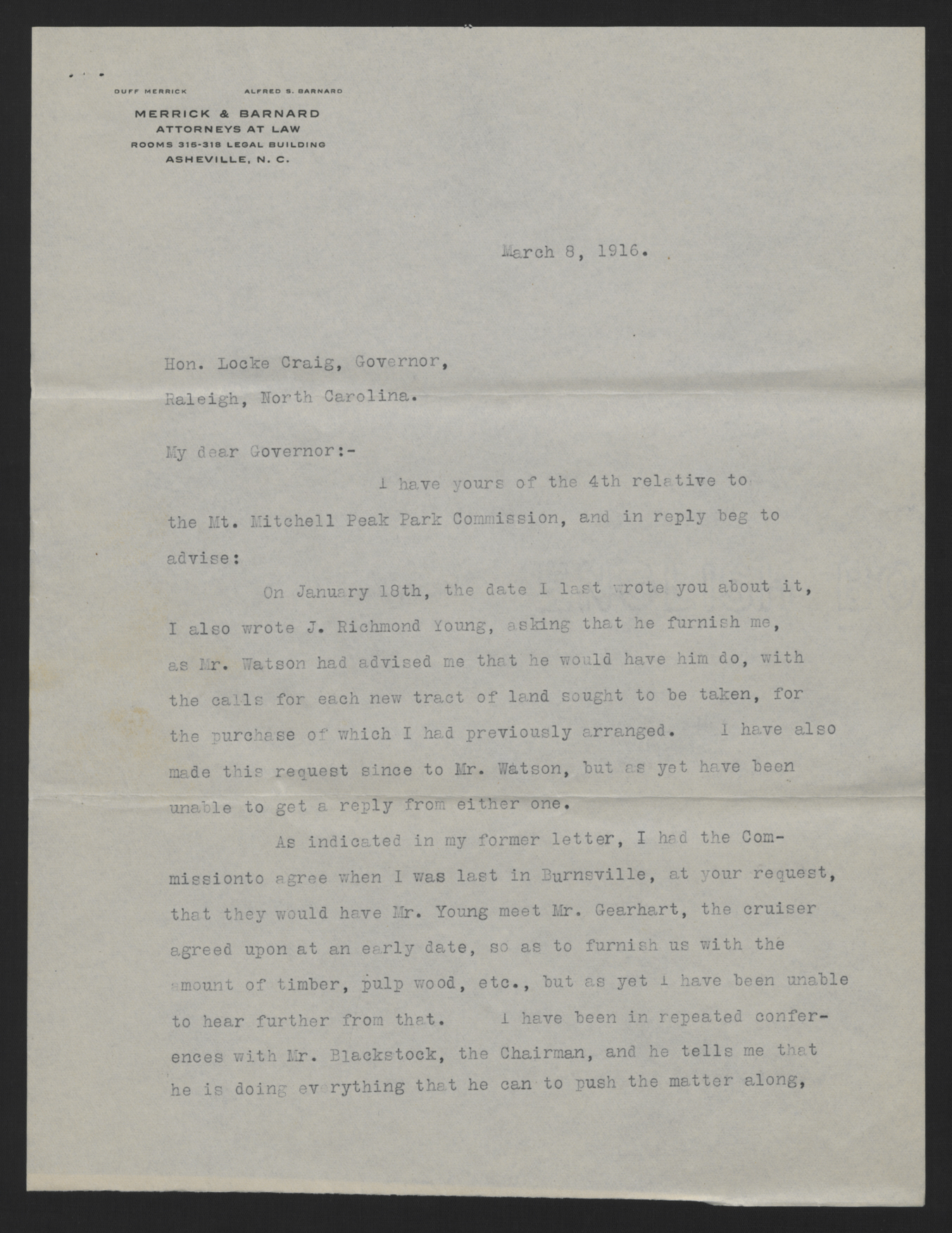 Letter from Johnston to Craig, March 8, 1916, page 1