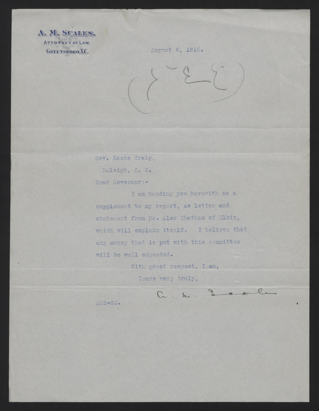 Letter from Scales to Craig, 8 August 1916