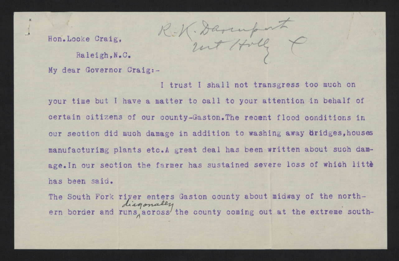 Letter from Cathey to Craig, August 28, 1916, page 1