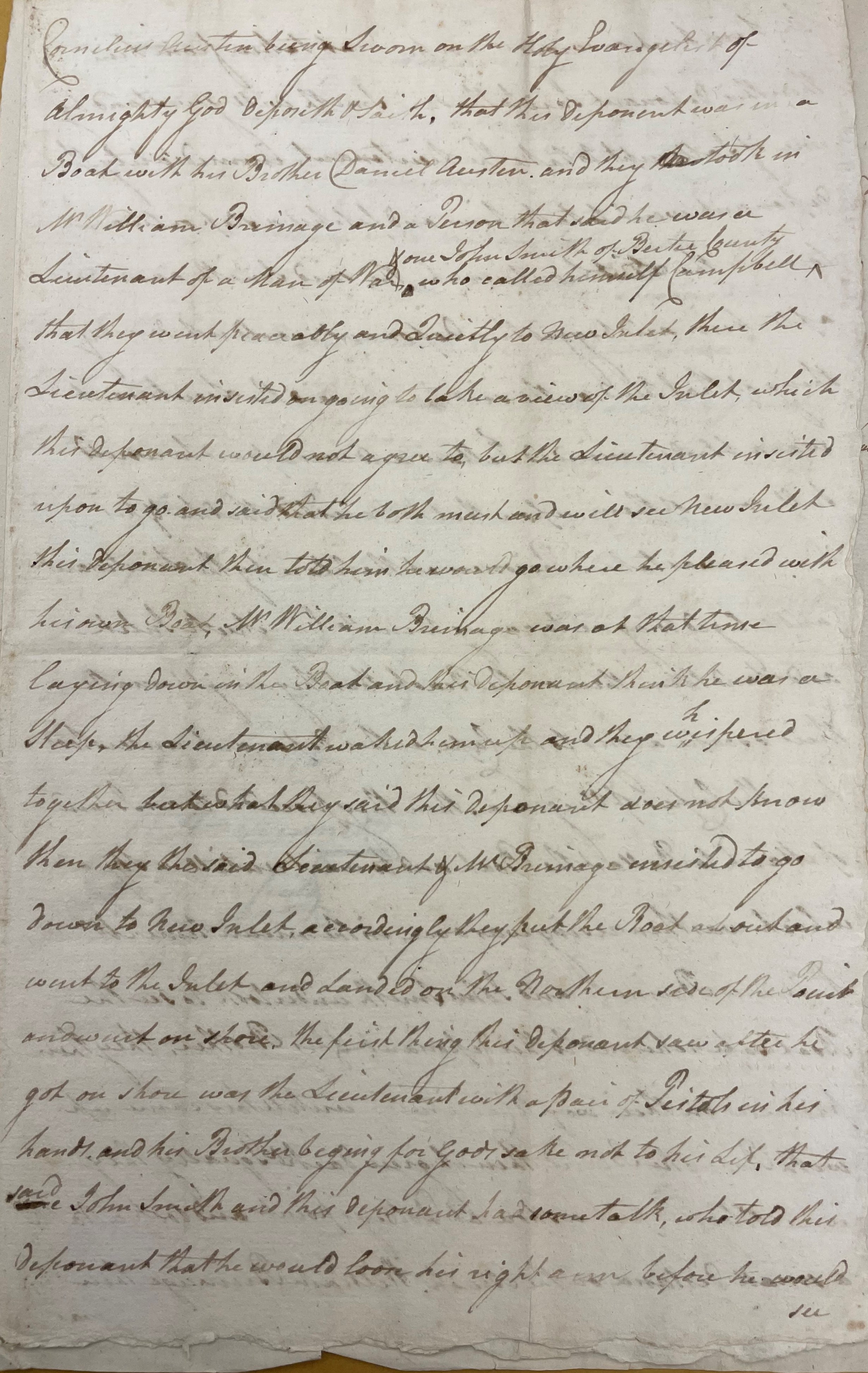 Deposition of Cornelius Austin, 30 July 1777 page 1
