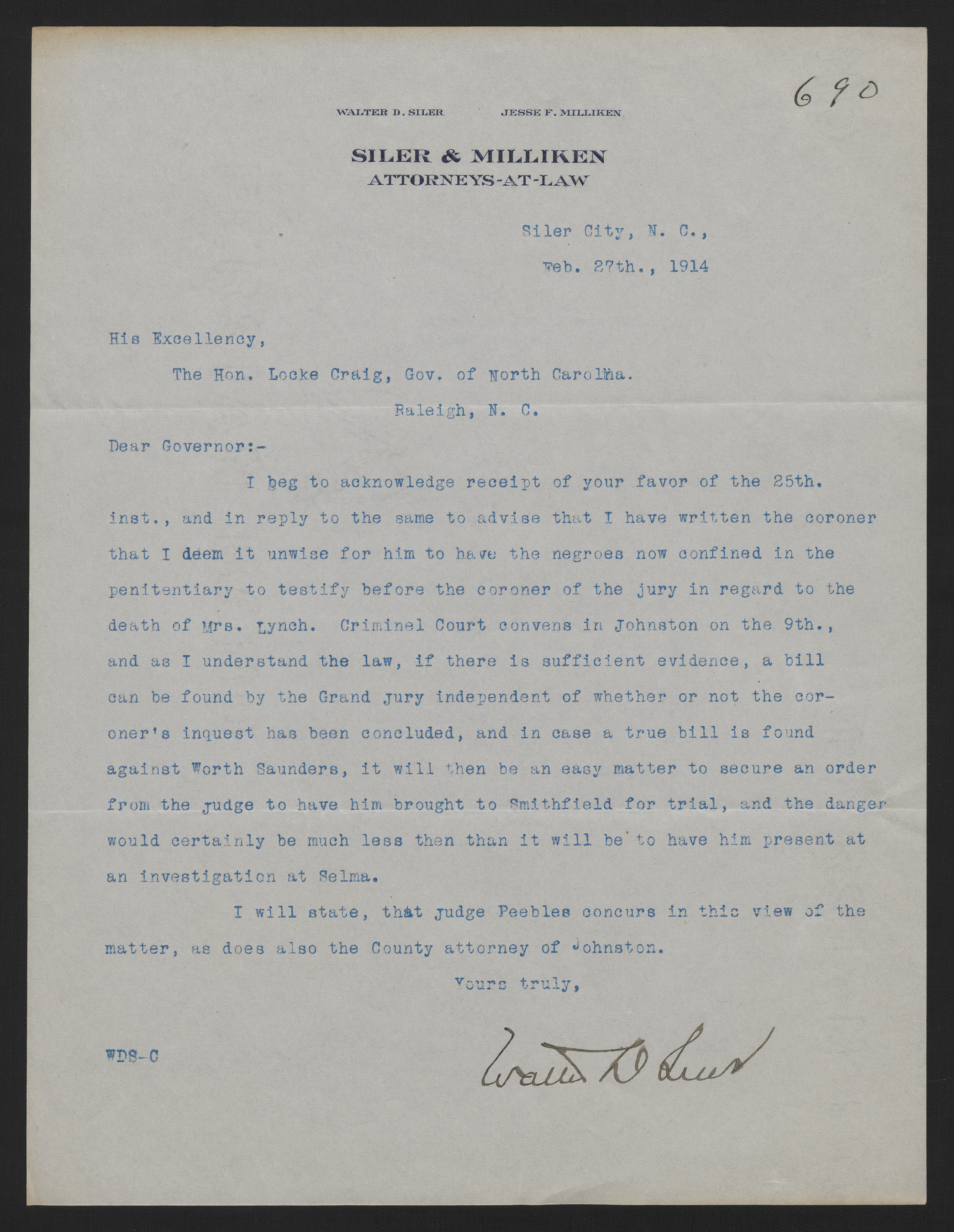 Letter from Siler to Craig, February 27, 1914