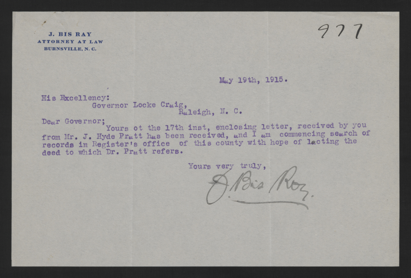 Letter from Ray to Craig, May 19, 1915