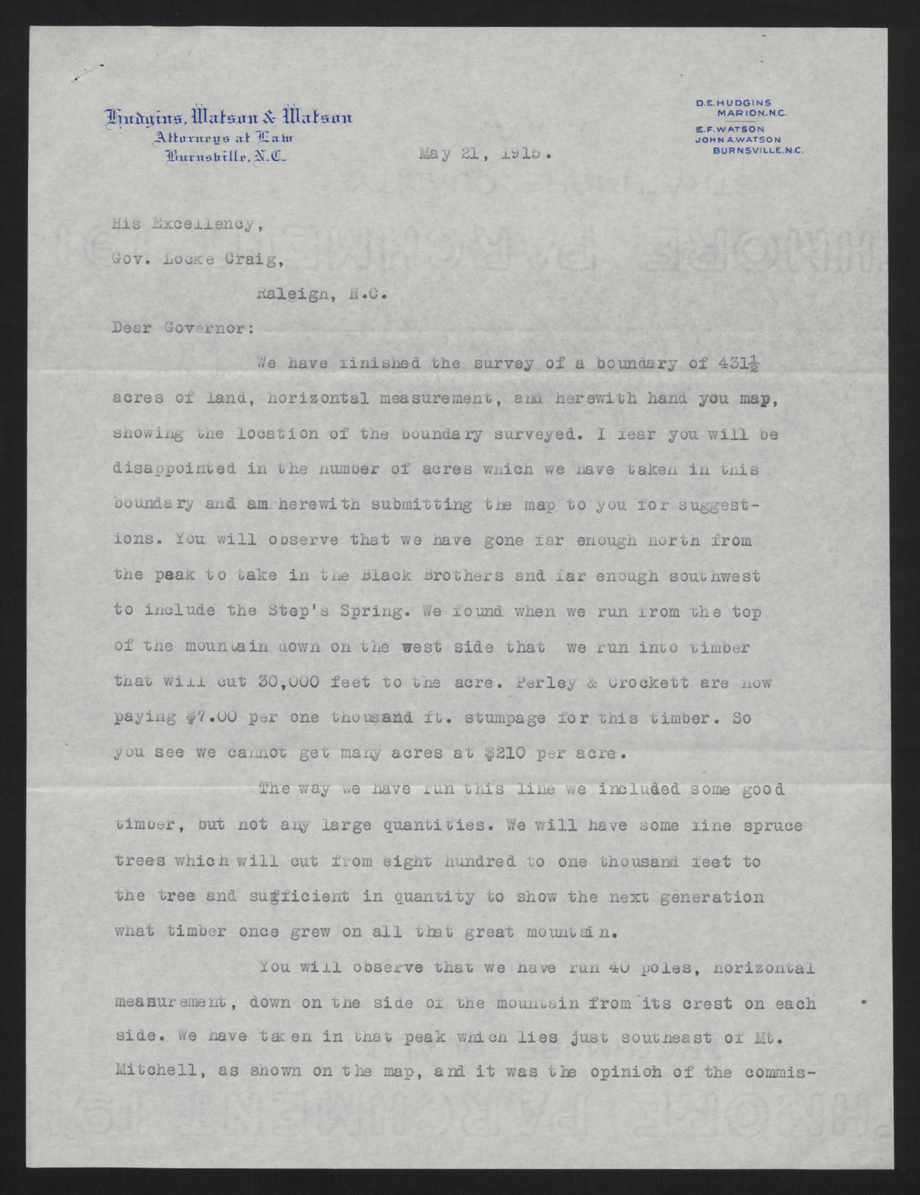 Letter from Watson to Craig, May 21, 1915, page 1