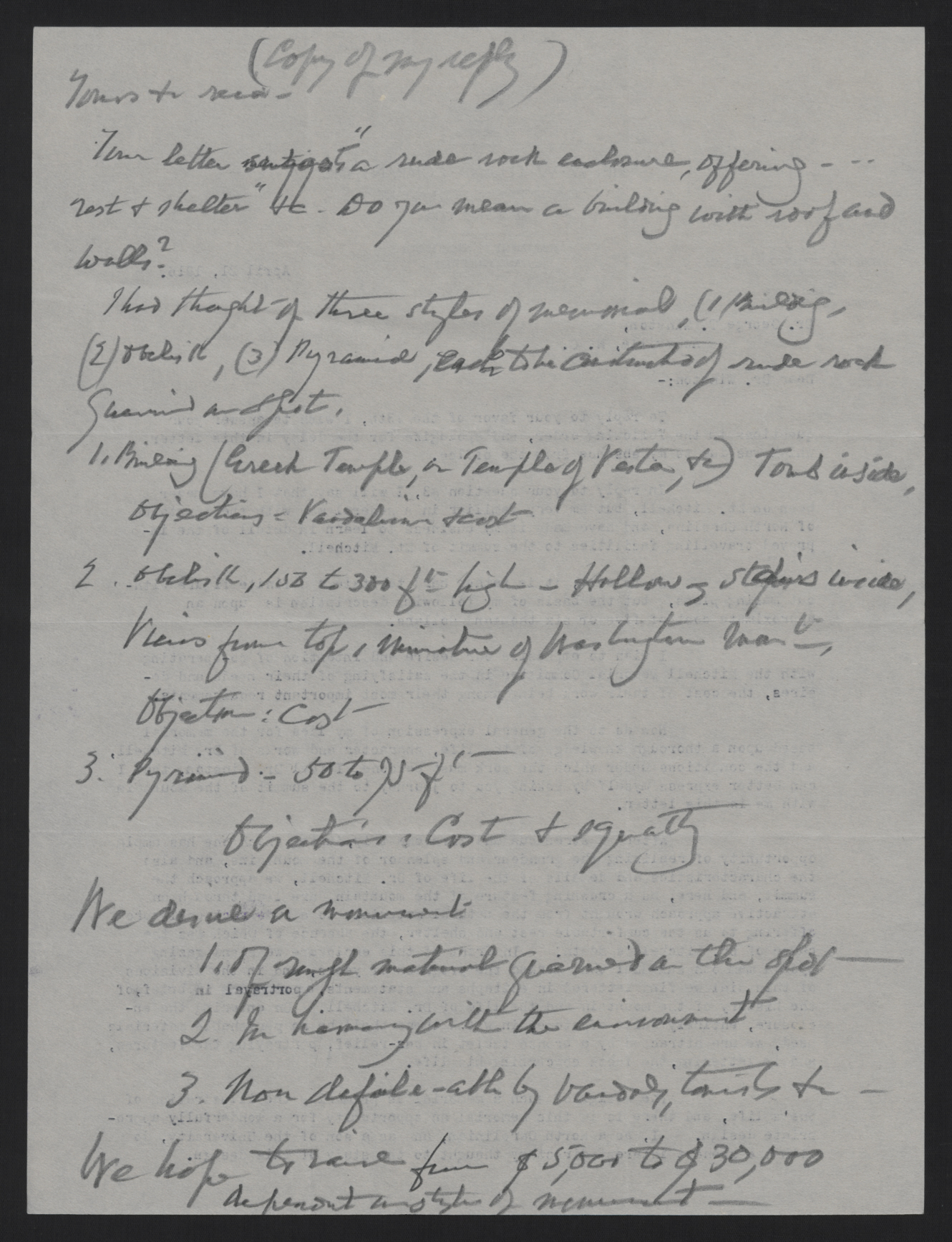 Draft of Letter from Winston to Smallwood, Circa April 1916, page 1