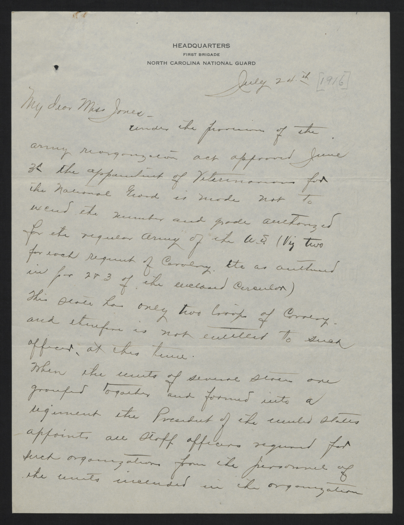 Letter from Young to Jones, July 24, 1916, page 1