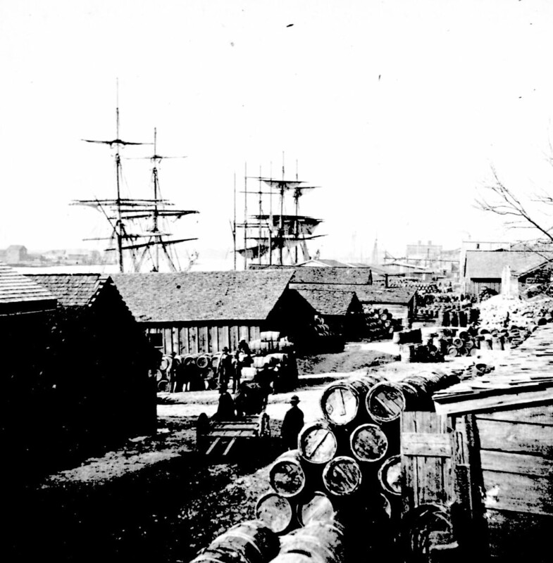 Barrels being loaded at the Wilmington dockyard