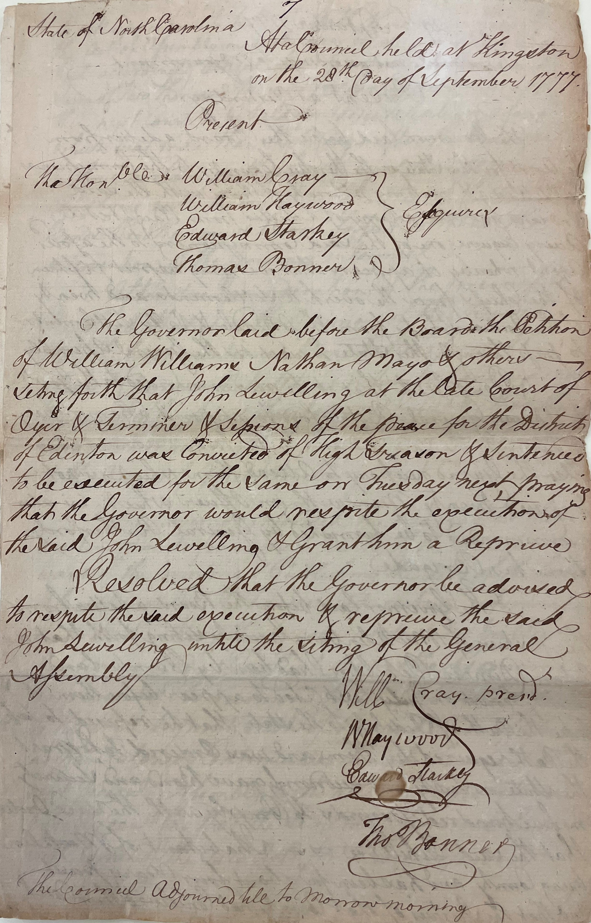 North Carolina Council of State Minutes, 28 September 1777