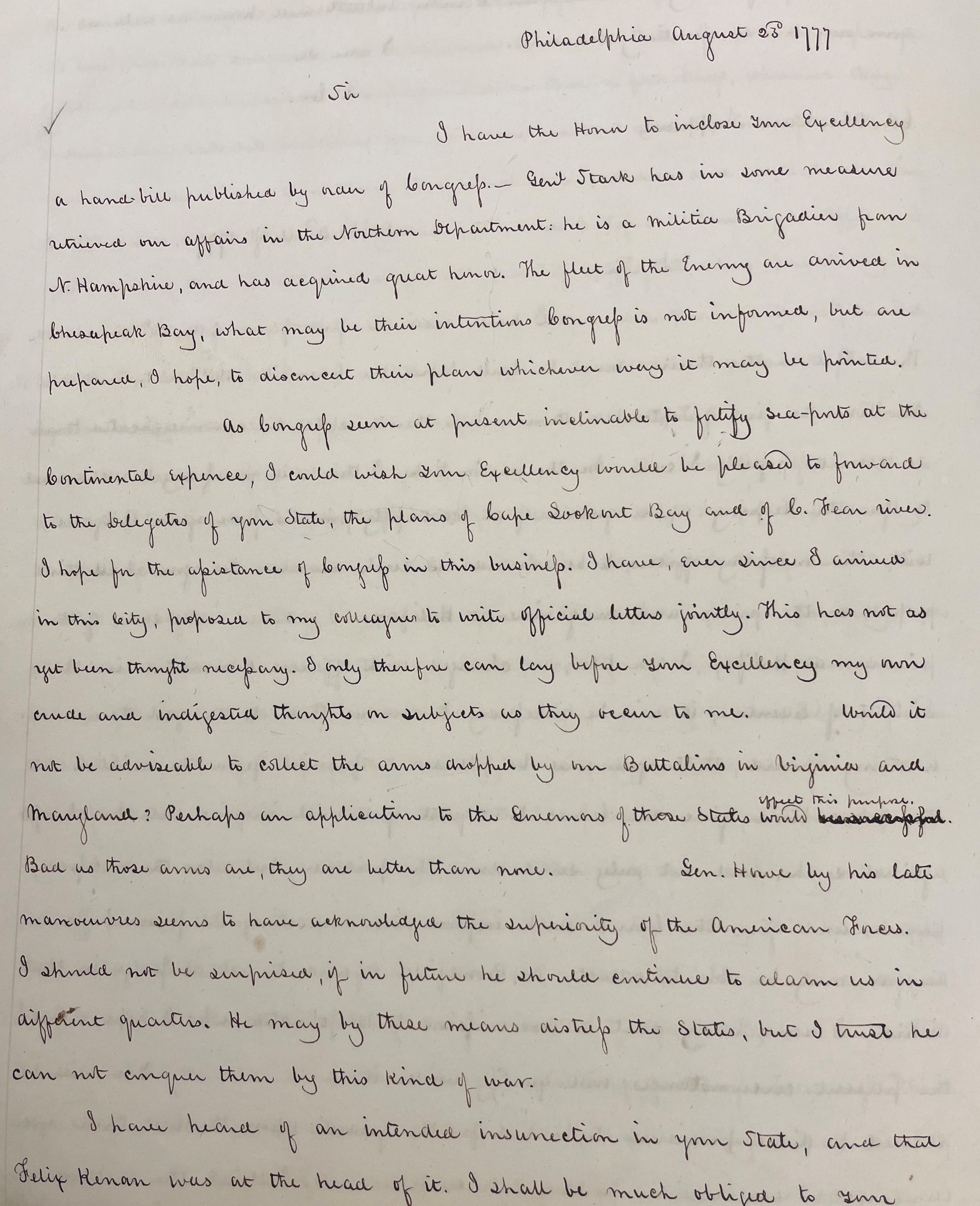 Letter from Cornelius Harnett to Richard Caswell, 23 August 1777, page 1