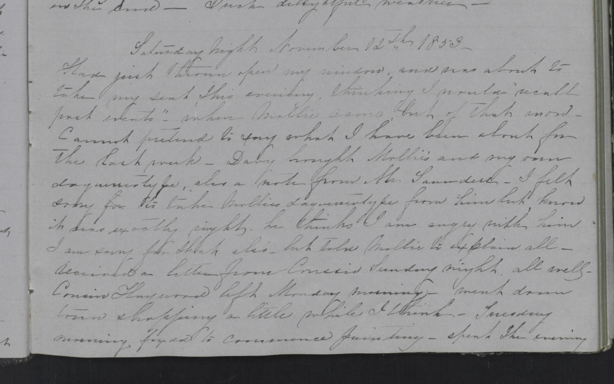 Diary Entry from Margaret Eliza Cotten, 12 November 1853, Page 1