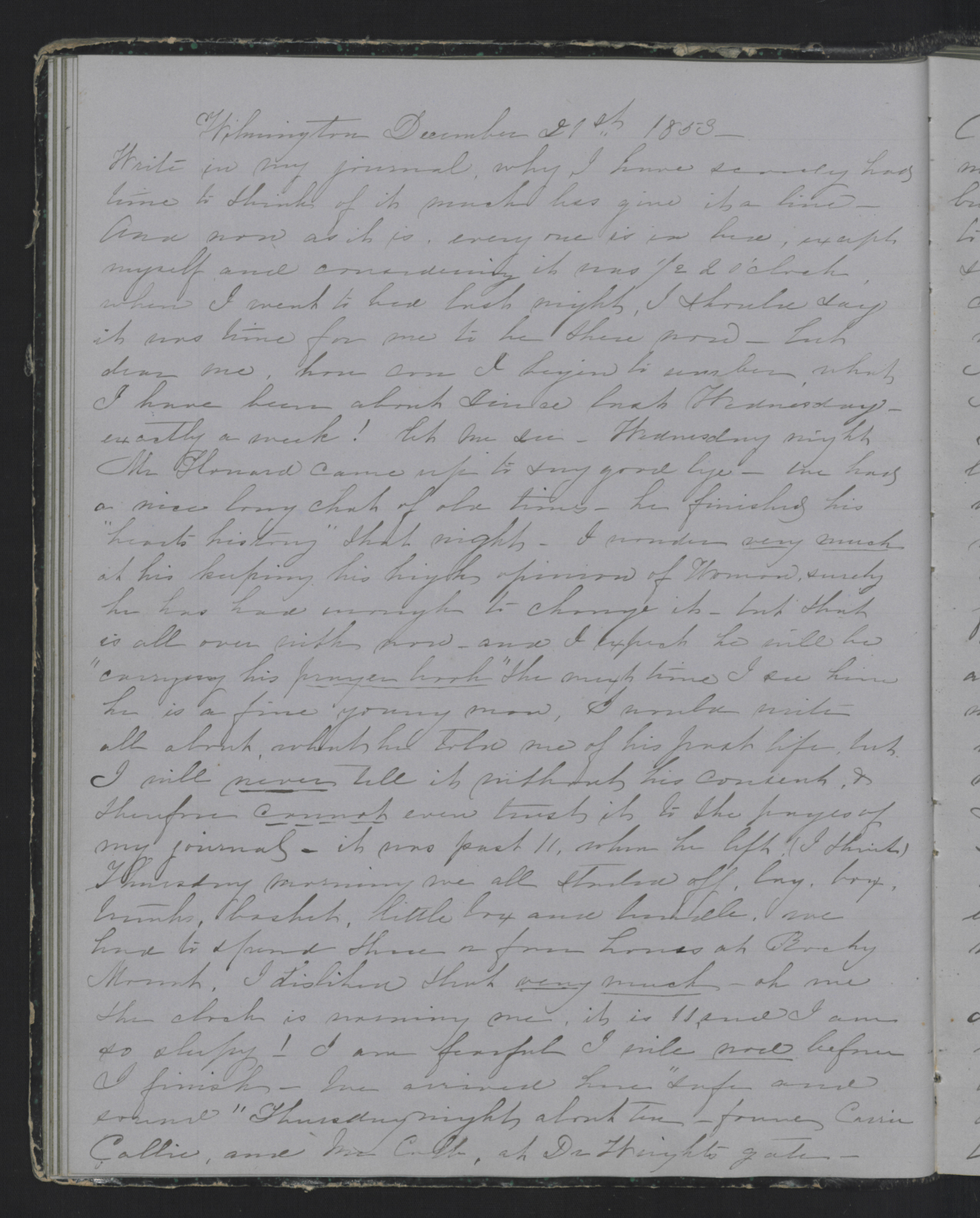 Diary Entry from Margaret Eliza Cotten, 21 December 1853, Page 1