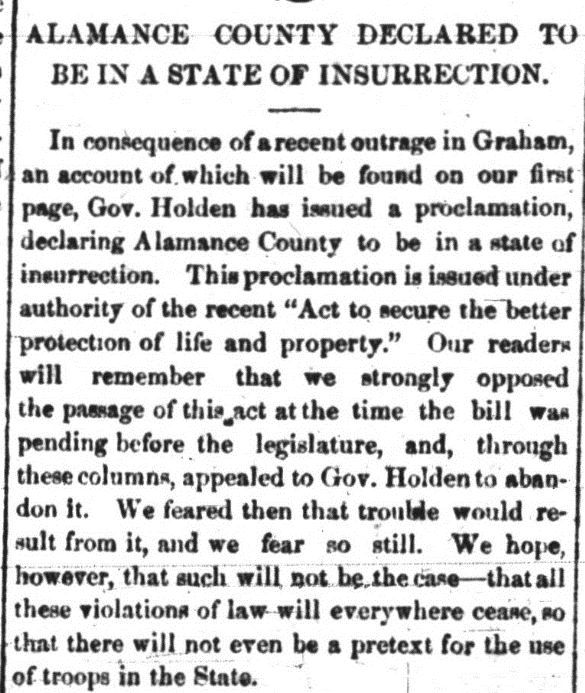 Alamance County Insurrection Declaration, 11 March 1870. Picture 1