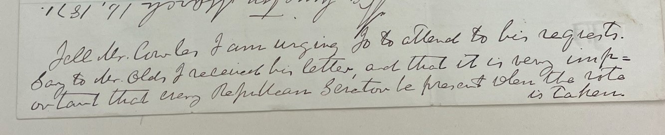 Letter from William Woods Holden to Louisa Virginia Holden, 16 March 1871. Photo 2.
