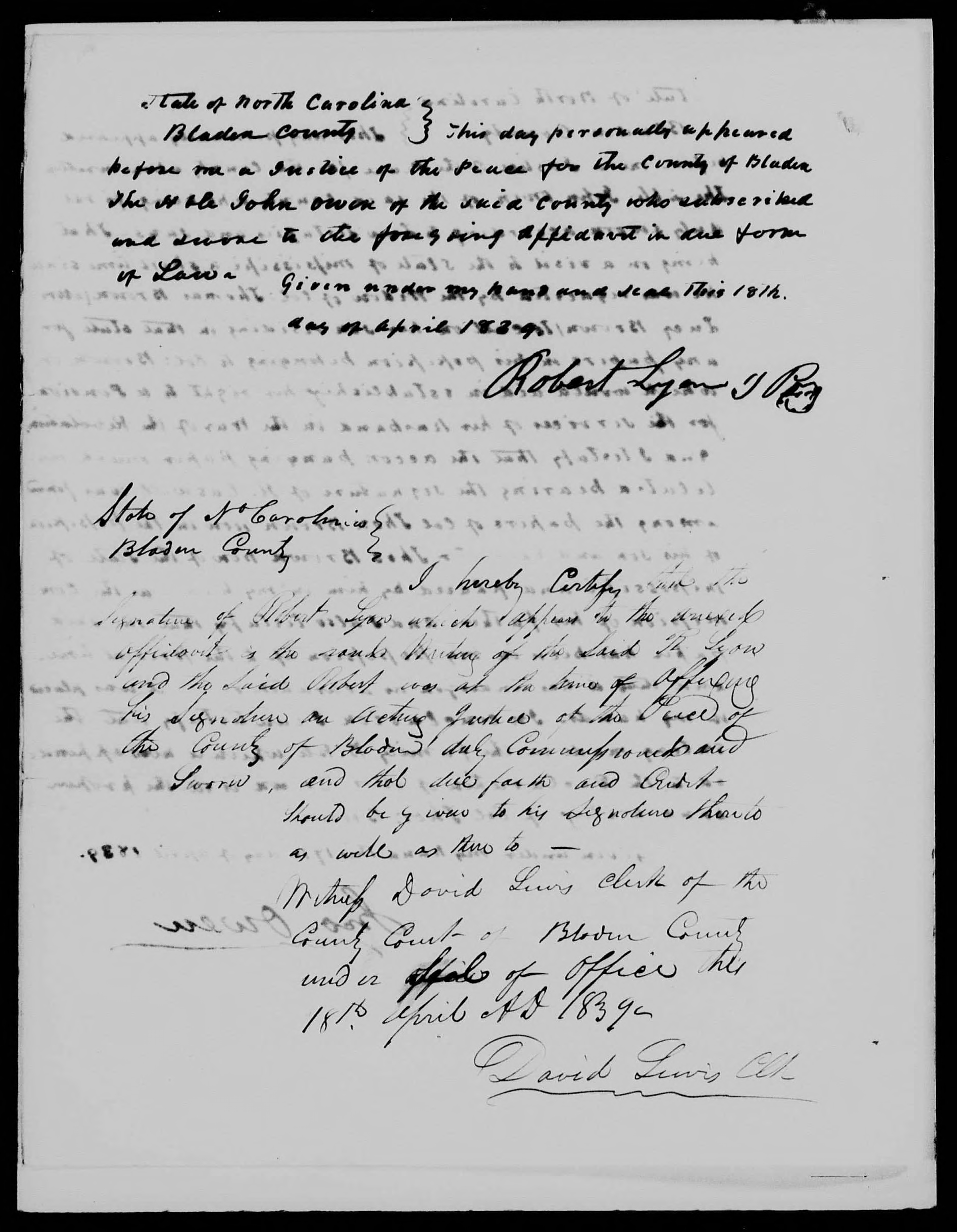 Affidavit of John Owen in support of a Pension Claim for Lucy Brown, 17 April 1839, page 2