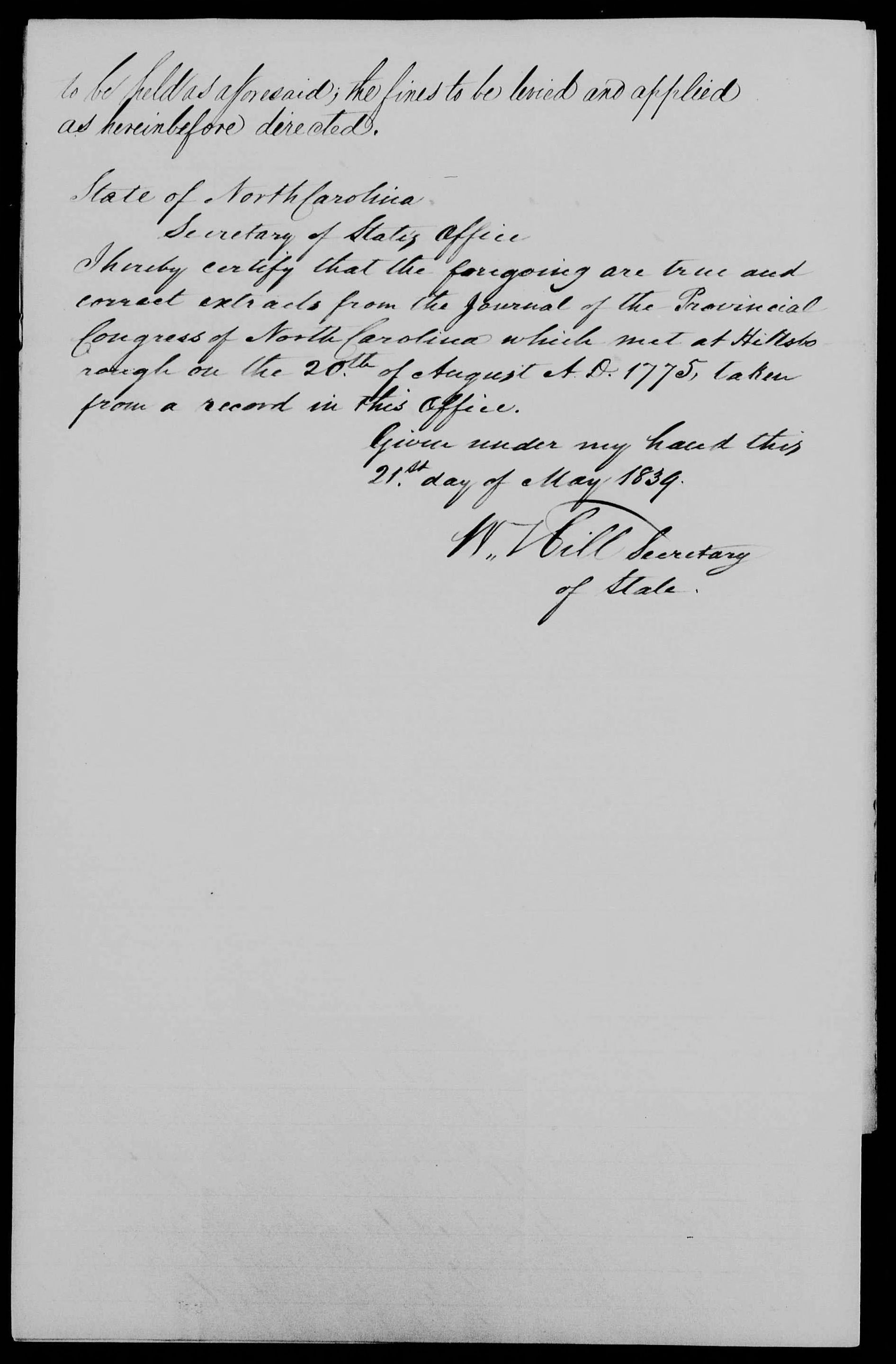 Extract from Journal of the North Carolina Provincial Congress, August-September 1776, page 2