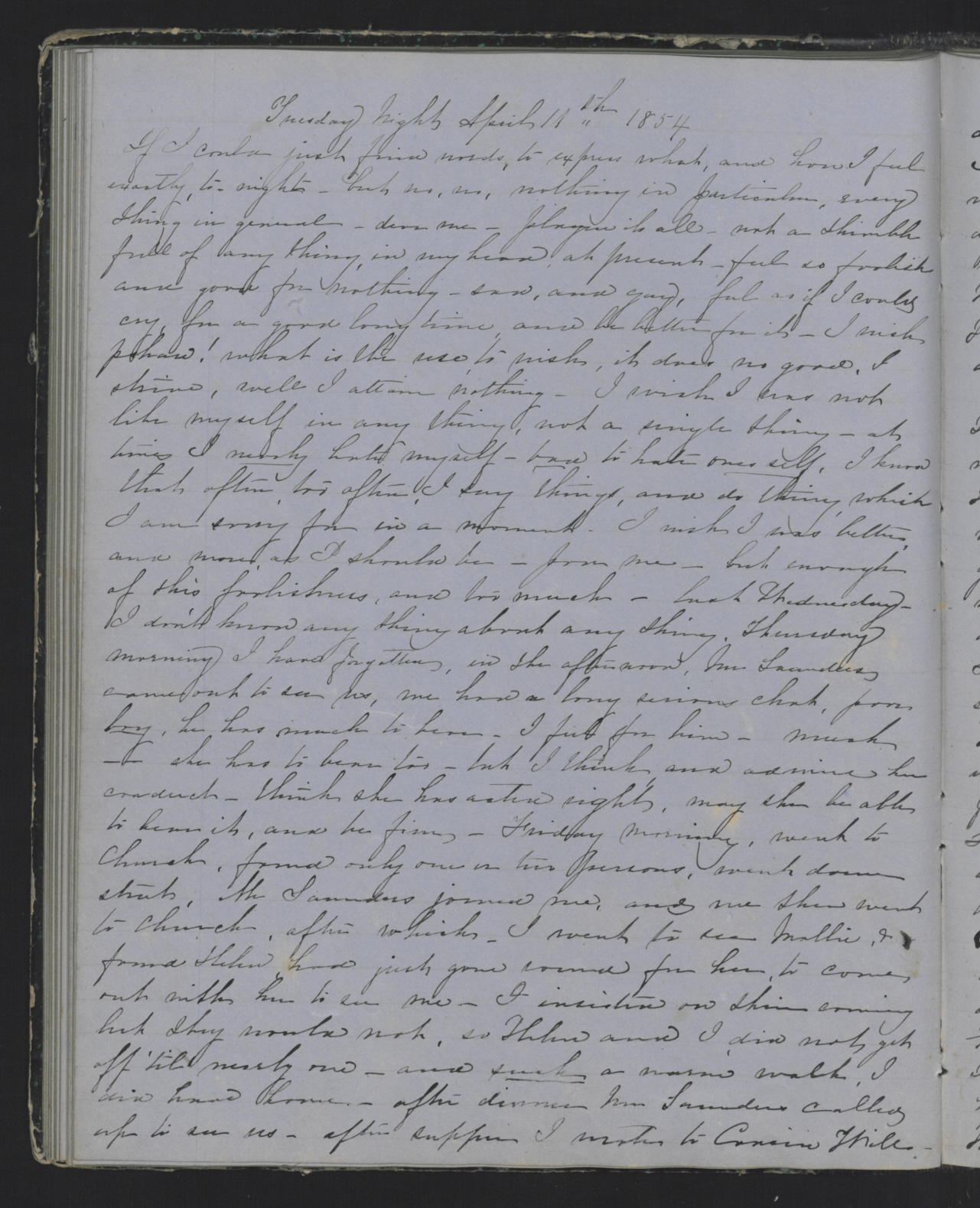 Diary Entry from Margaret Eliza Cotten, 11 April 1854, Page 1