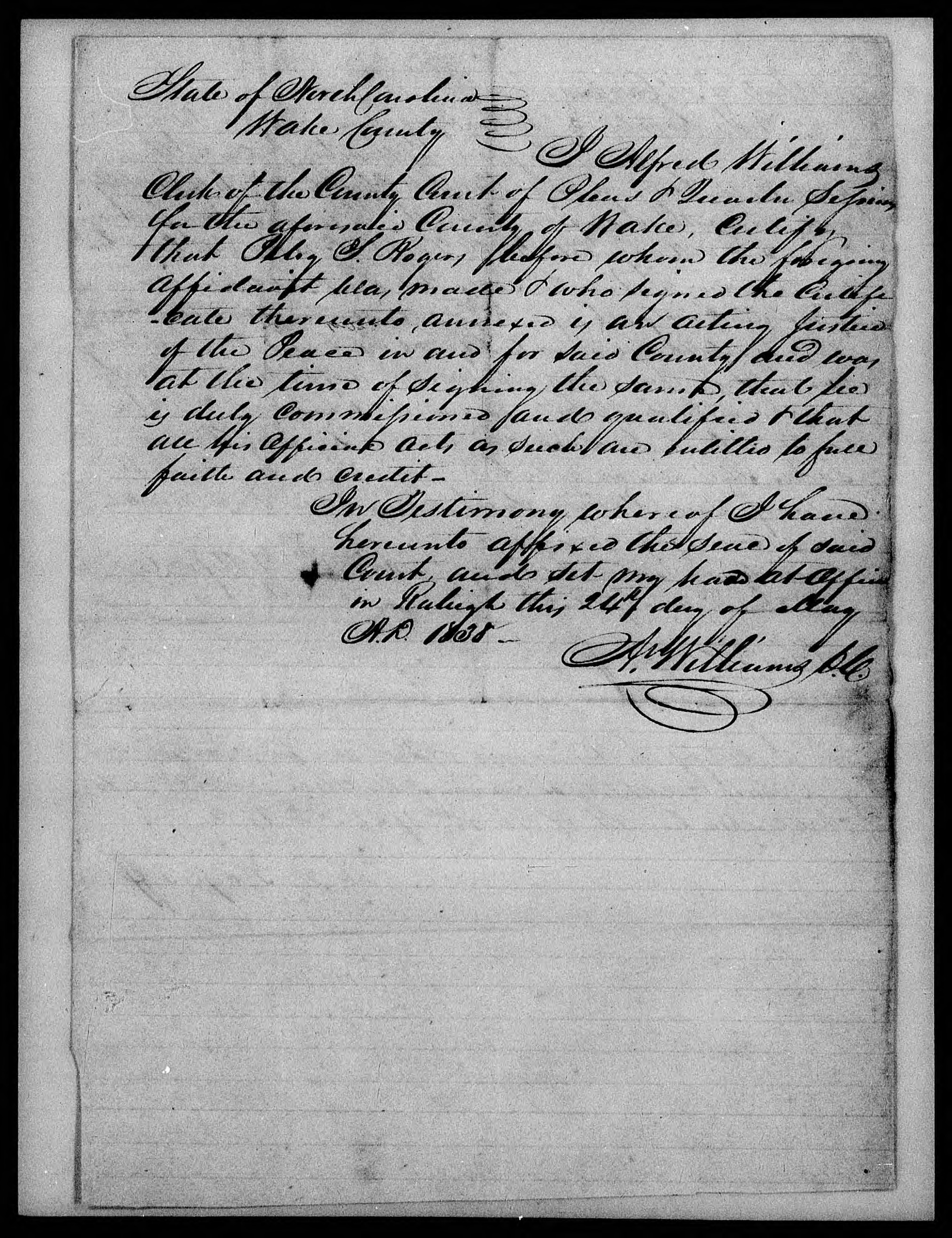 Affidavit of Bartlet Pettiford in support of a Pension Claim for Rachel Locus, 28 April 1838, page 2