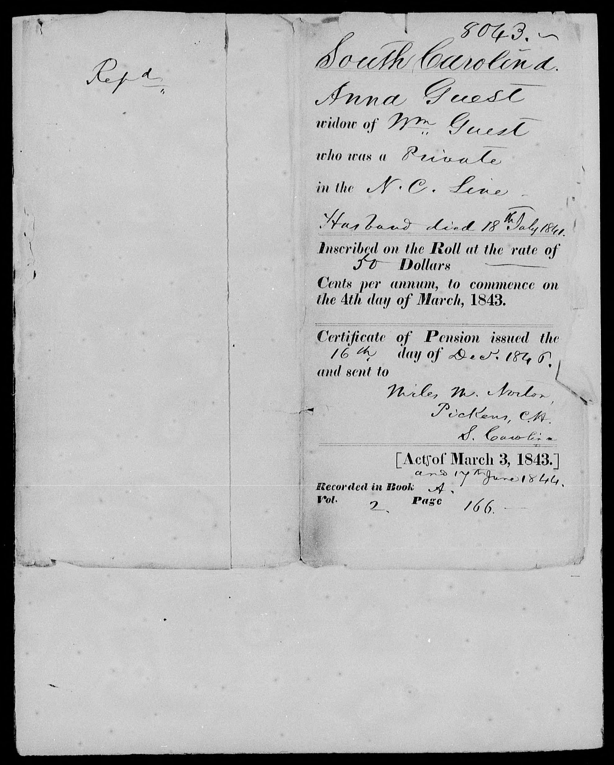 Docket for Pension from the U.S. Pension Office for William Guest, 16 December 1846