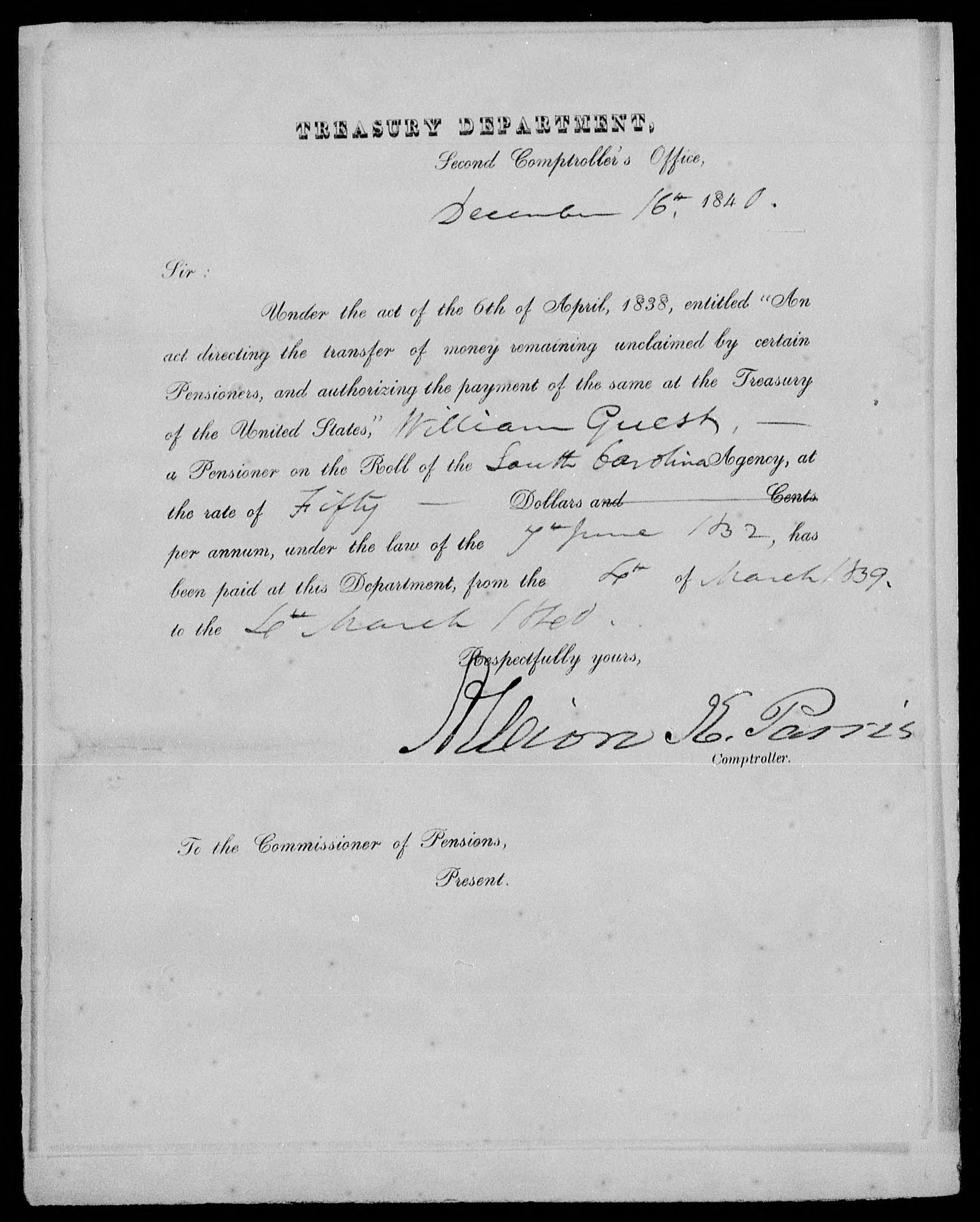 Letter from Albion K. Parris to James L. Edwards, 16 December 1840
