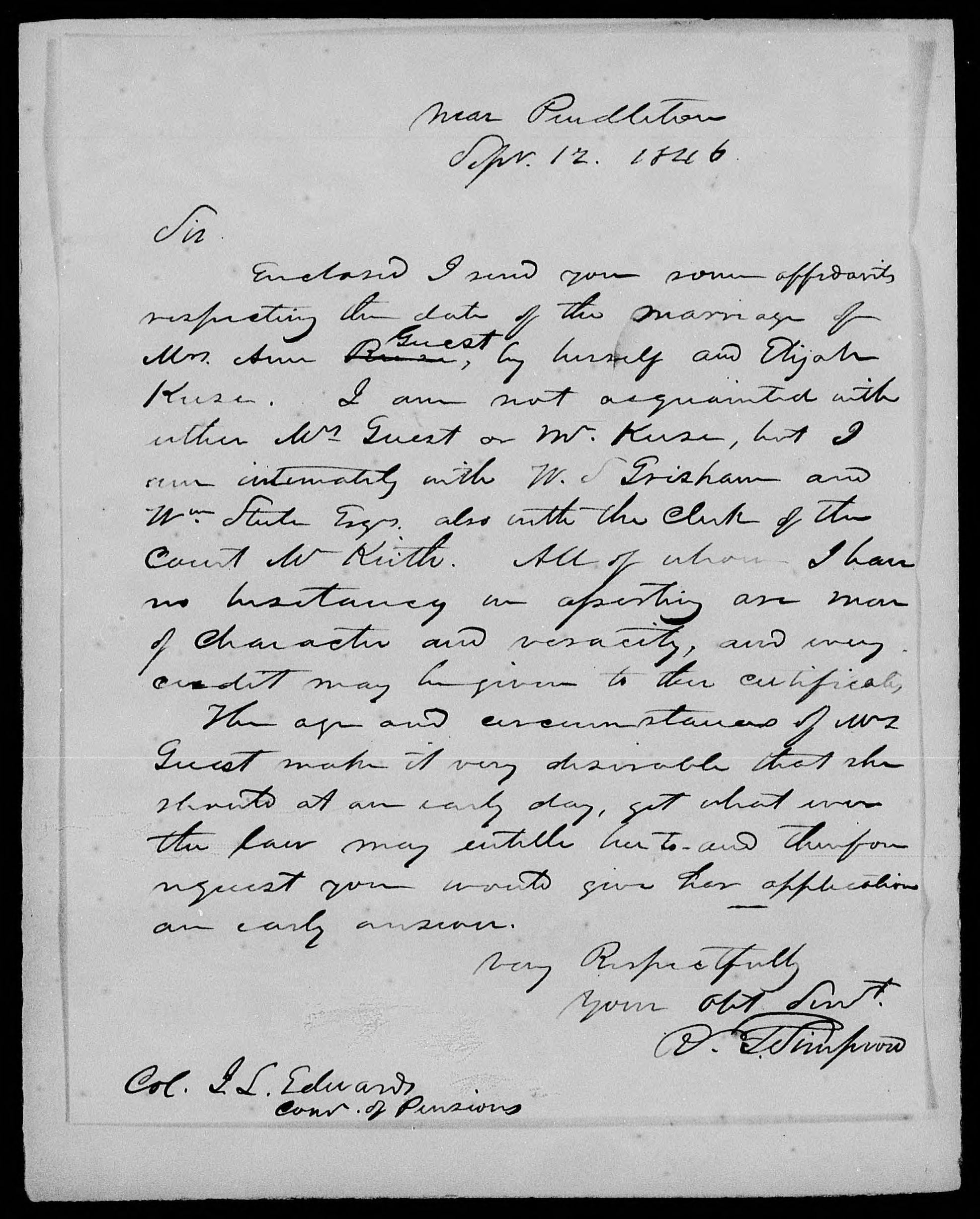 Letter from R. T. Simpson to James L. Edwards, 12 September 1846