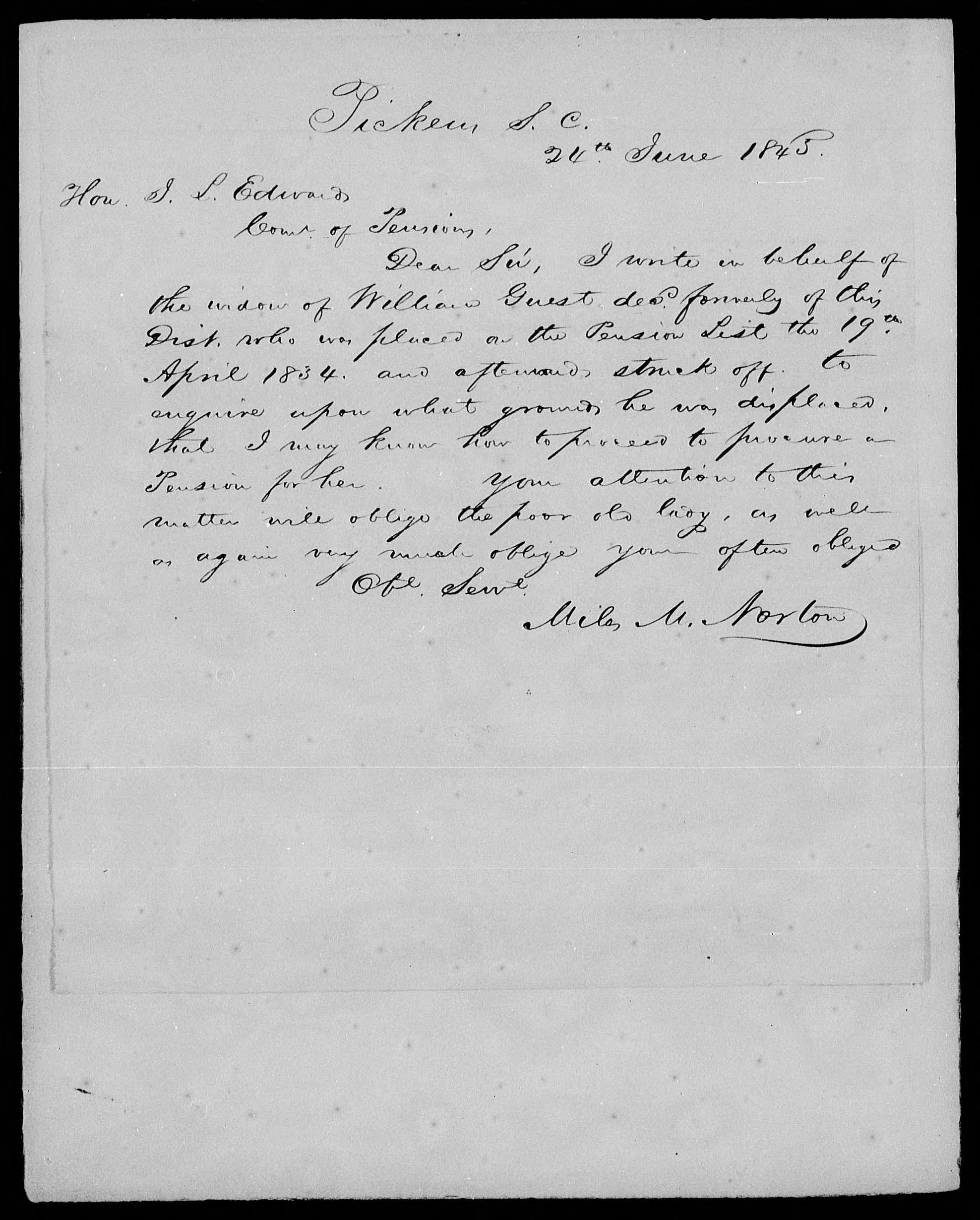 Letter from Miles M. Norton to James L. Edwards, 24 June 1845, page 1