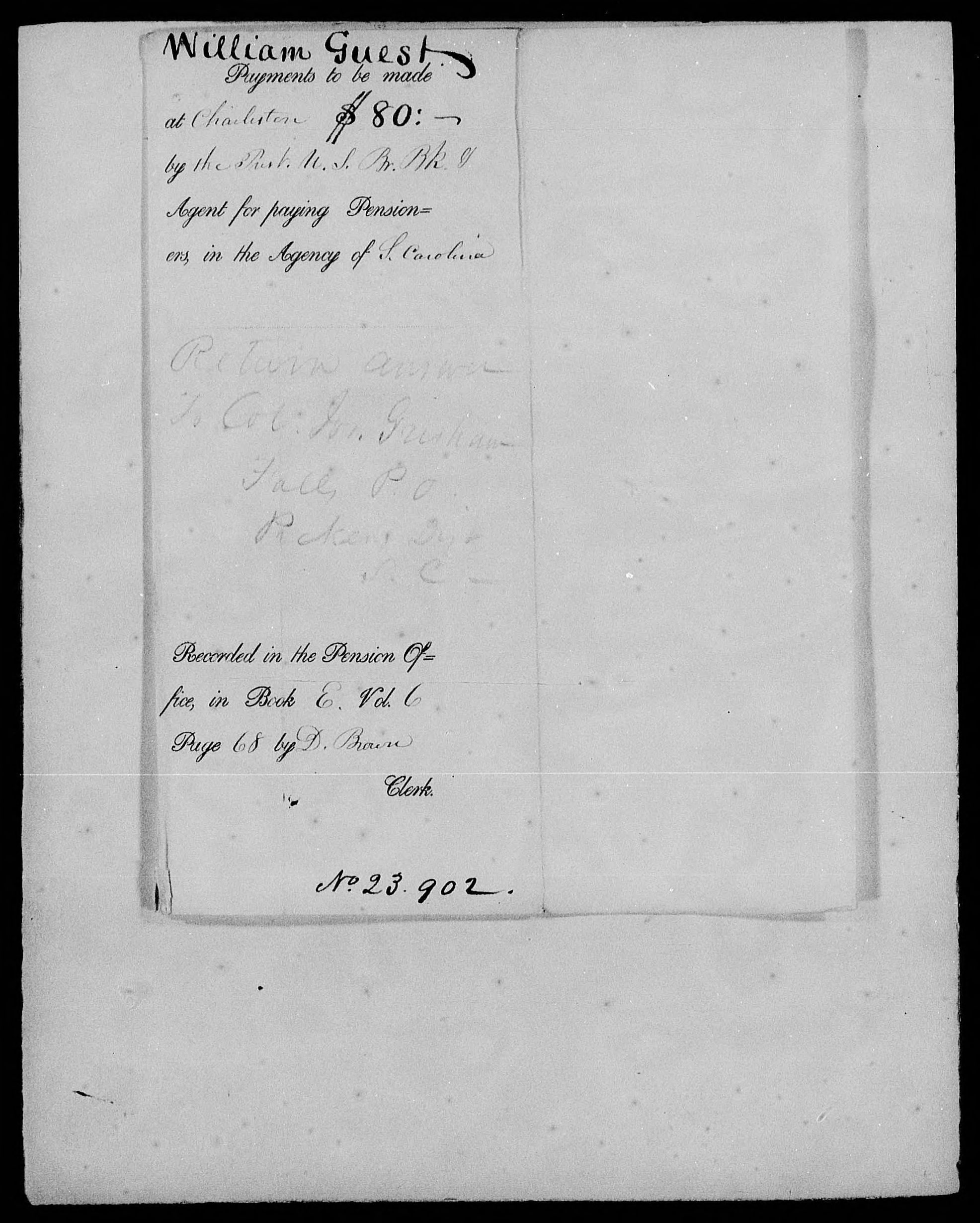 Authorization of Pension Claim from Lewis Cass for William Guest, 19 April 1834, page 2