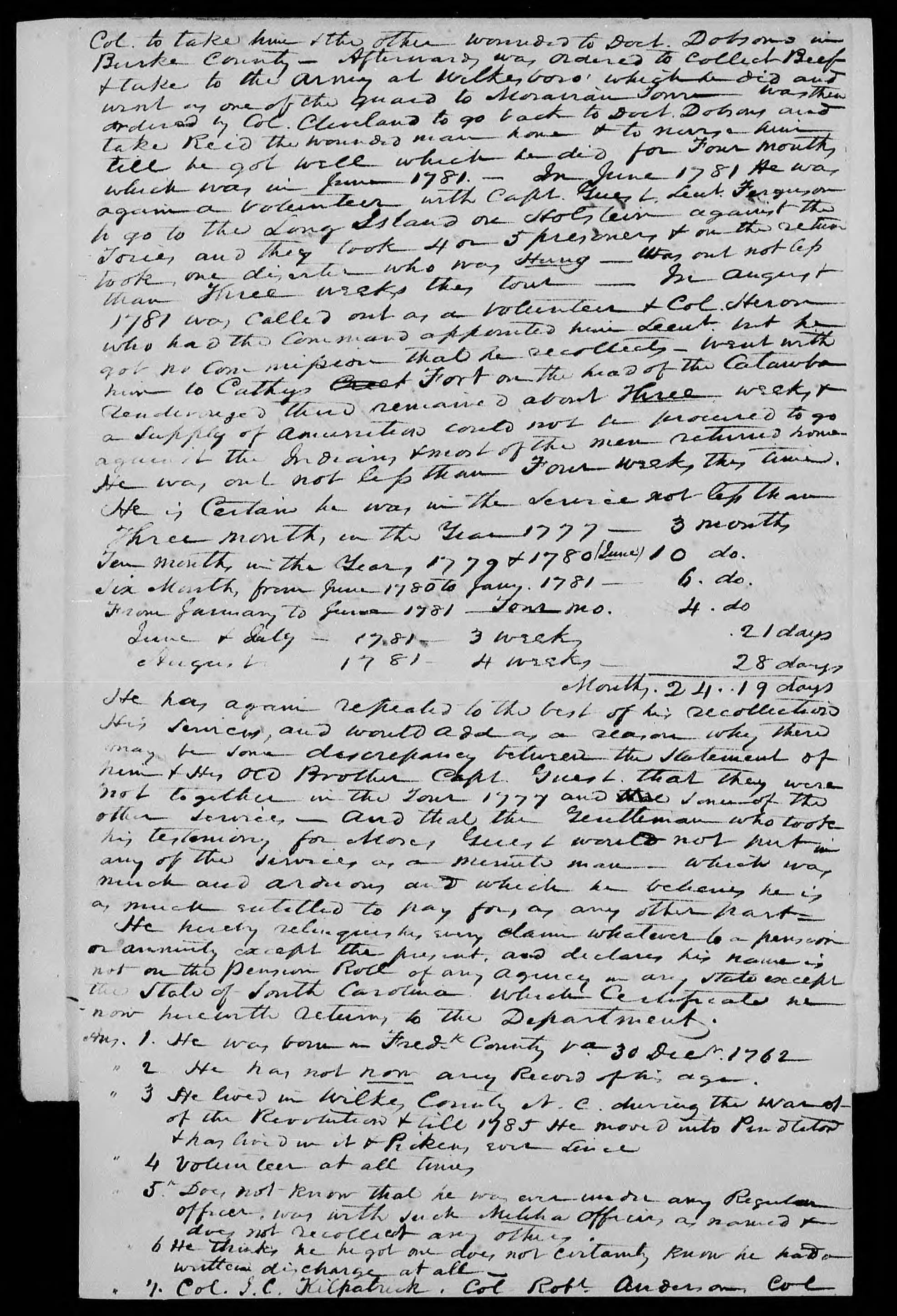 Application for a Veteran's Pension from William Guest, 9 March 1835, page 3