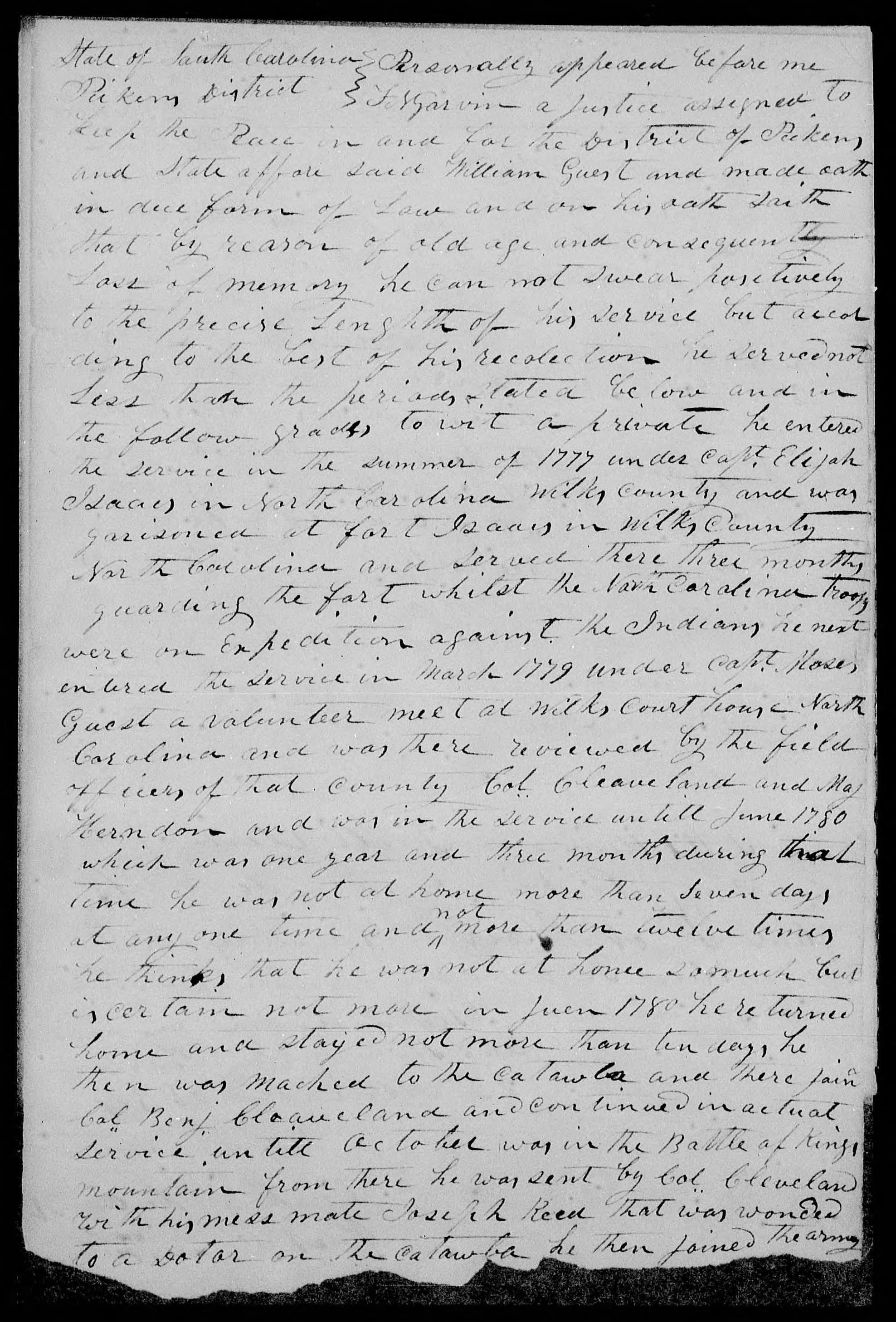 Application for a Veteran's Pension from William Guest, 10 March 1834, page 1