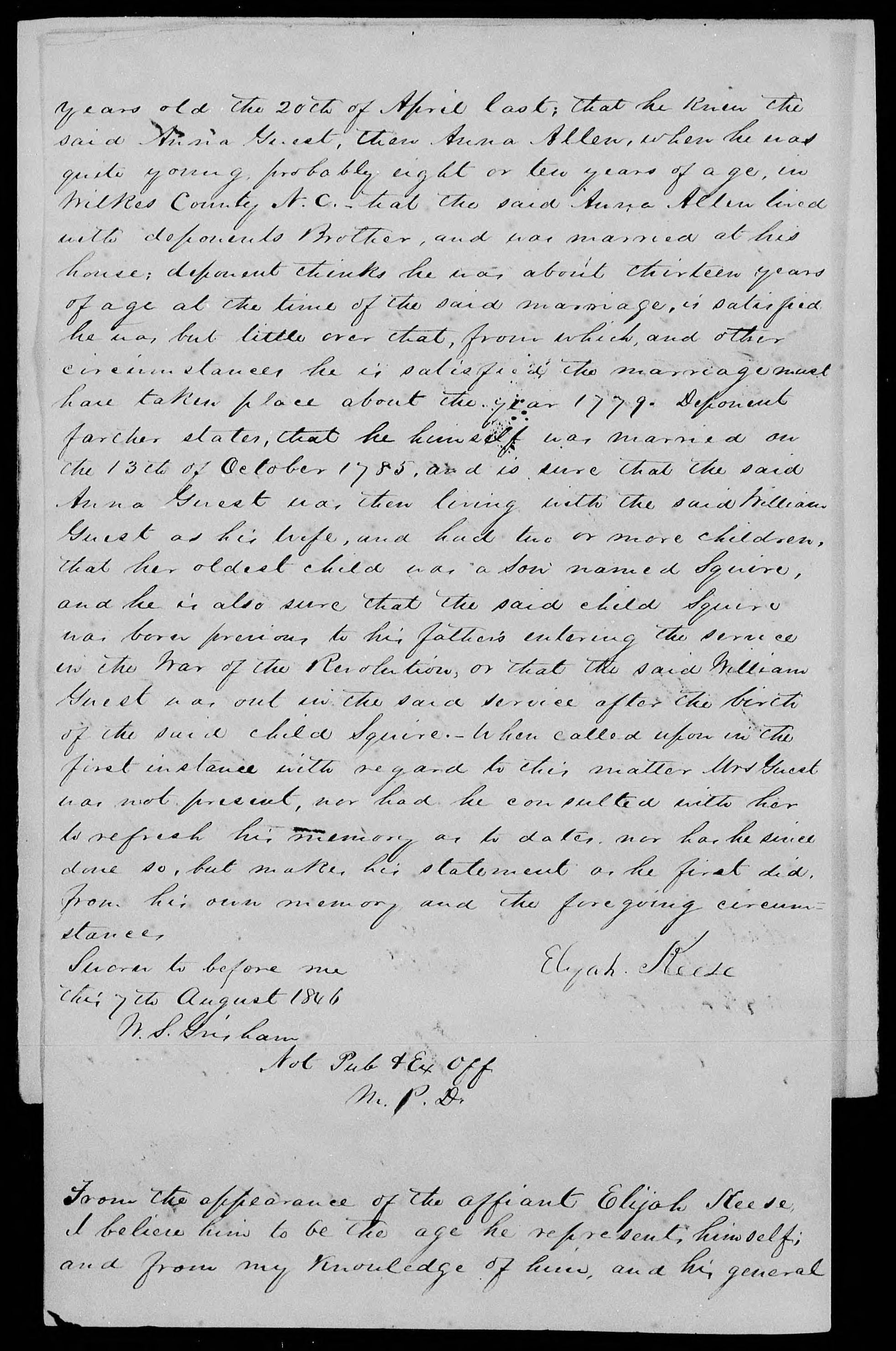 Application for a Veteran's Pension from William Guest, 10 March 1834, page 2