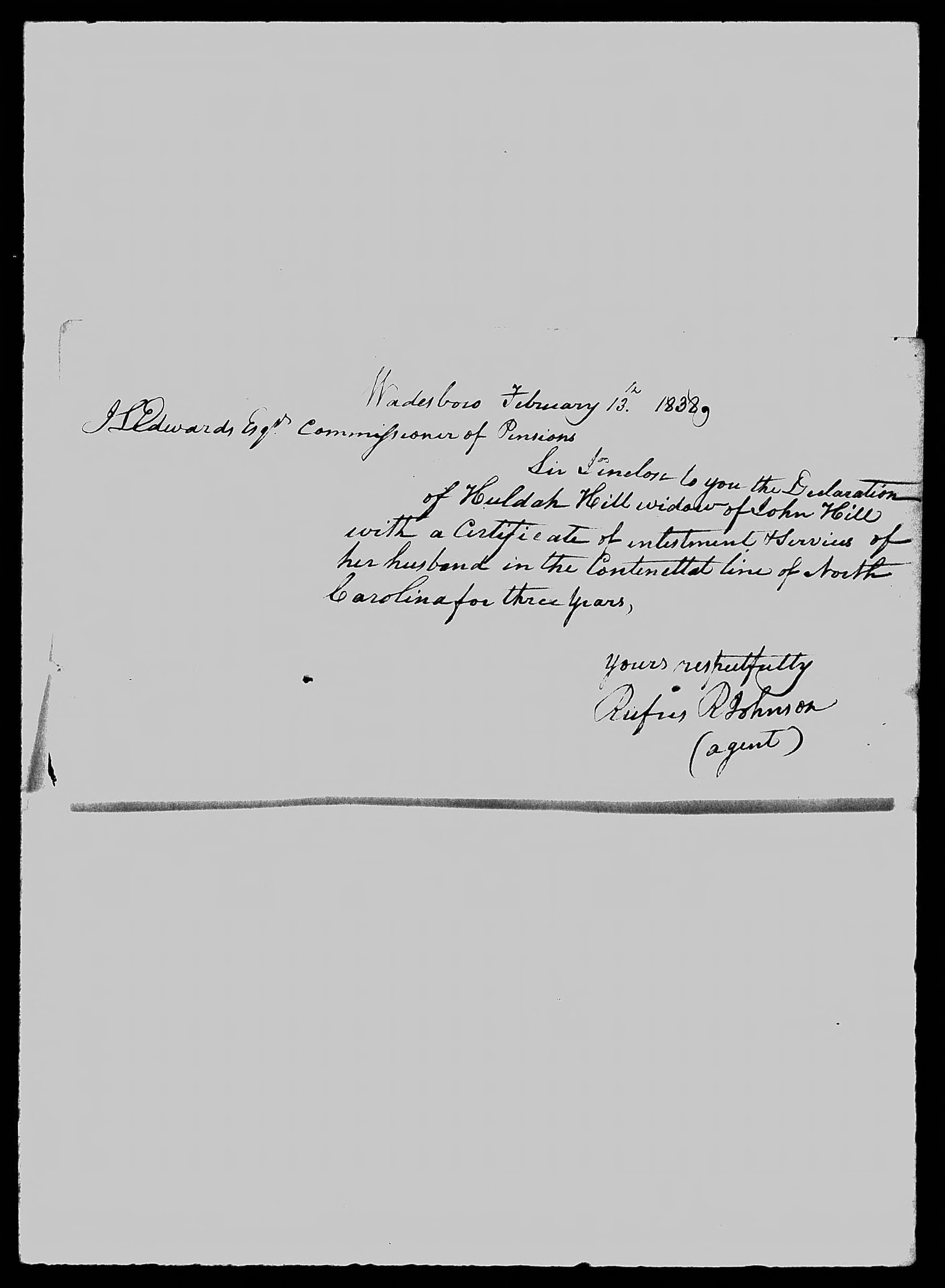 Letter from Rufus R. Johnson to James L. Edwards, 13 February 1838
