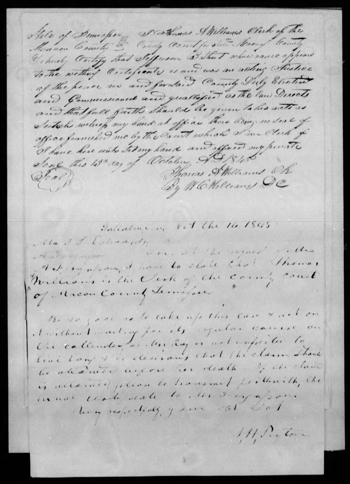 Letter from Joseph H. Peyton to James L. Edwards, 16 October 1845
