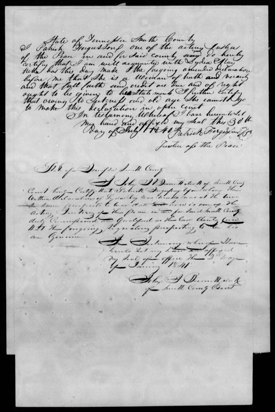 Application for a Widow's Pension from Lydia Ray, 30 July 1840, page 2